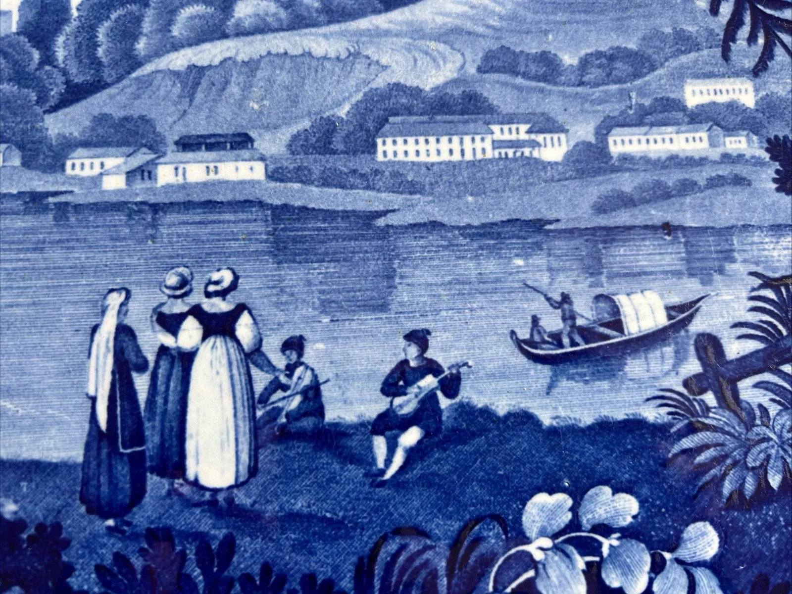 Antique Dark Blue Transfer Decorated Staffordshire Platter Italian Scenery Turin - 2