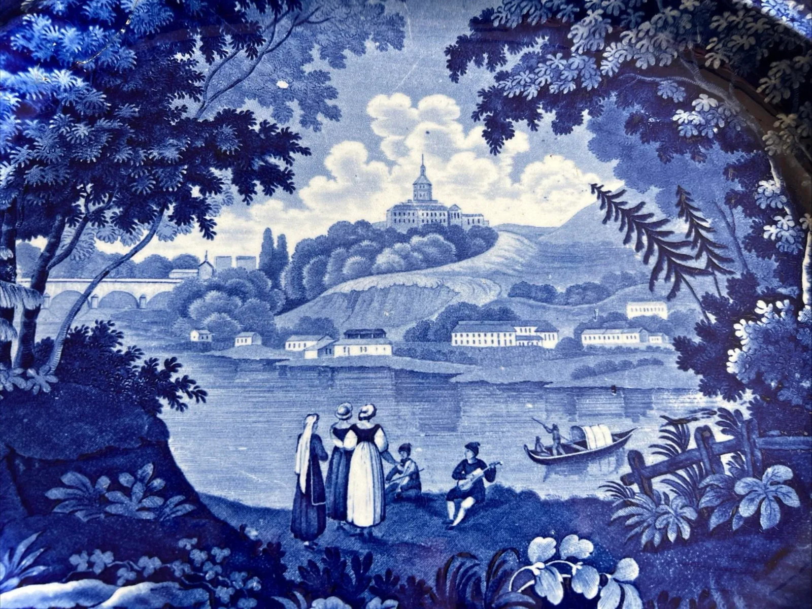 Antique Dark Blue Transfer Decorated Staffordshire Platter Italian Scenery Turin - 3