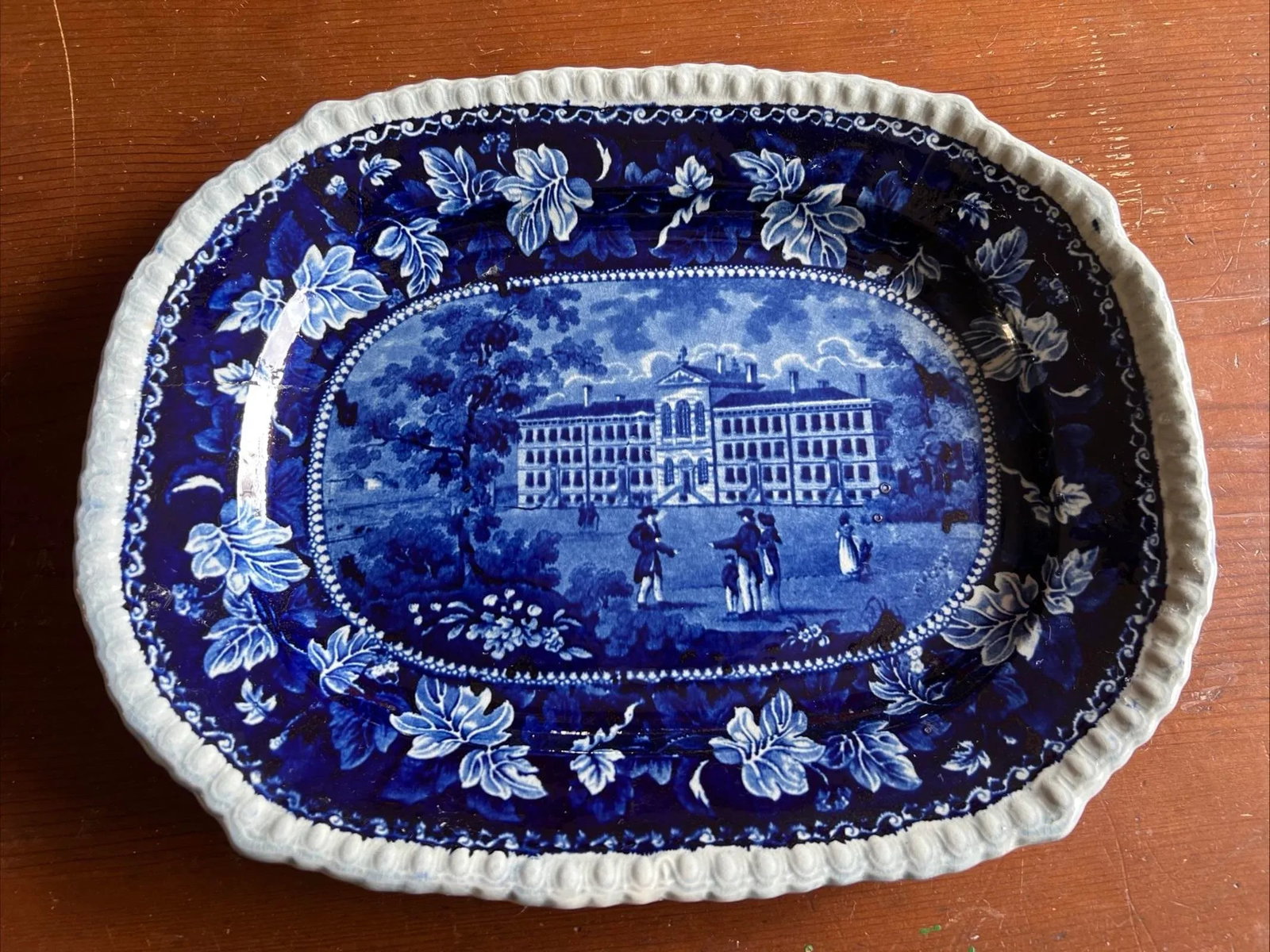 Antique Dark Blue Transfer Decorated Staffordshire Platter "Almshouse Boston" - 12