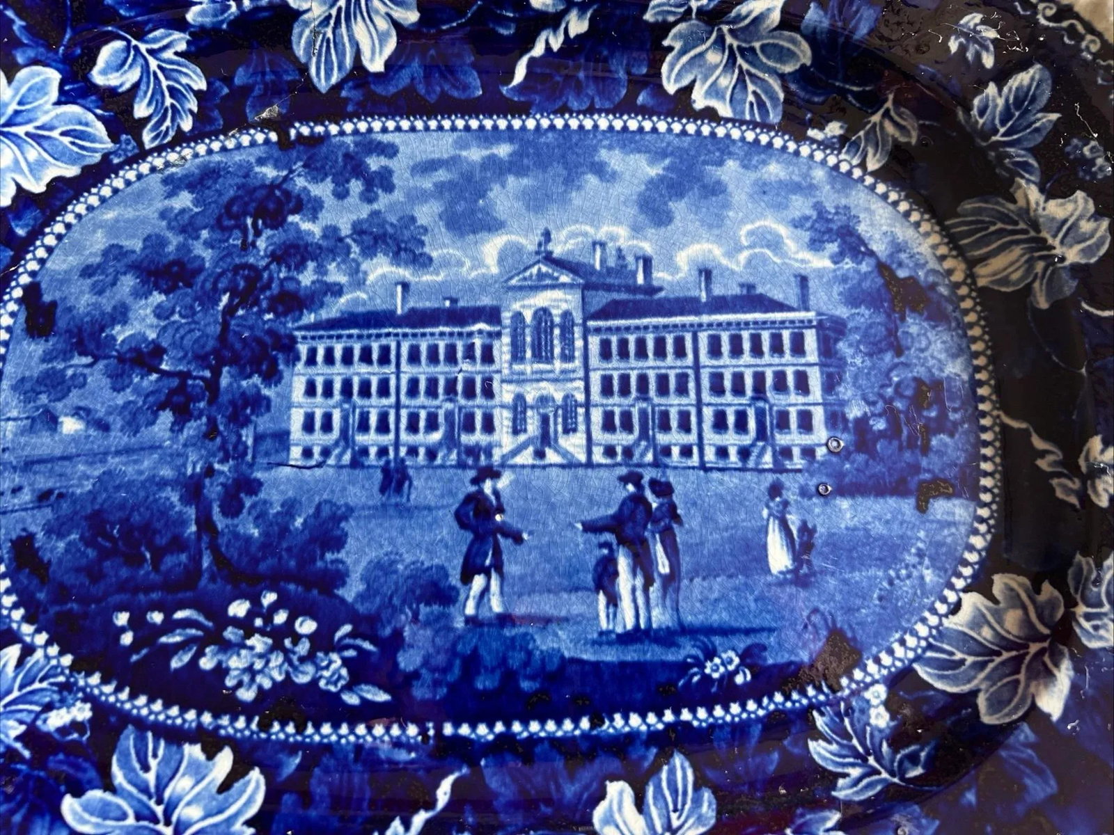 Antique Dark Blue Transfer Decorated Staffordshire Platter "Almshouse Boston" - 2