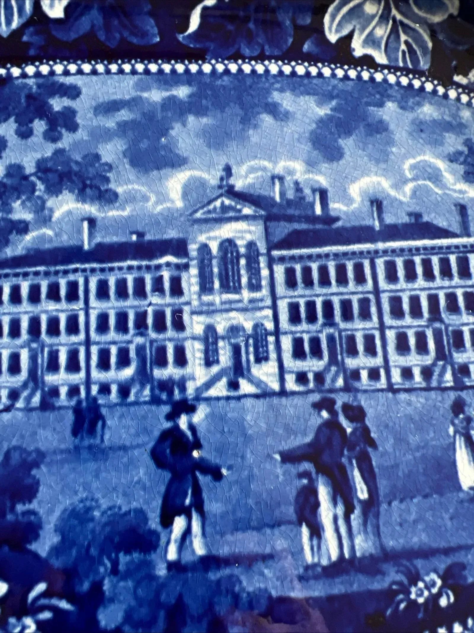 Antique Dark Blue Transfer Decorated Staffordshire Platter "Almshouse Boston" - 3