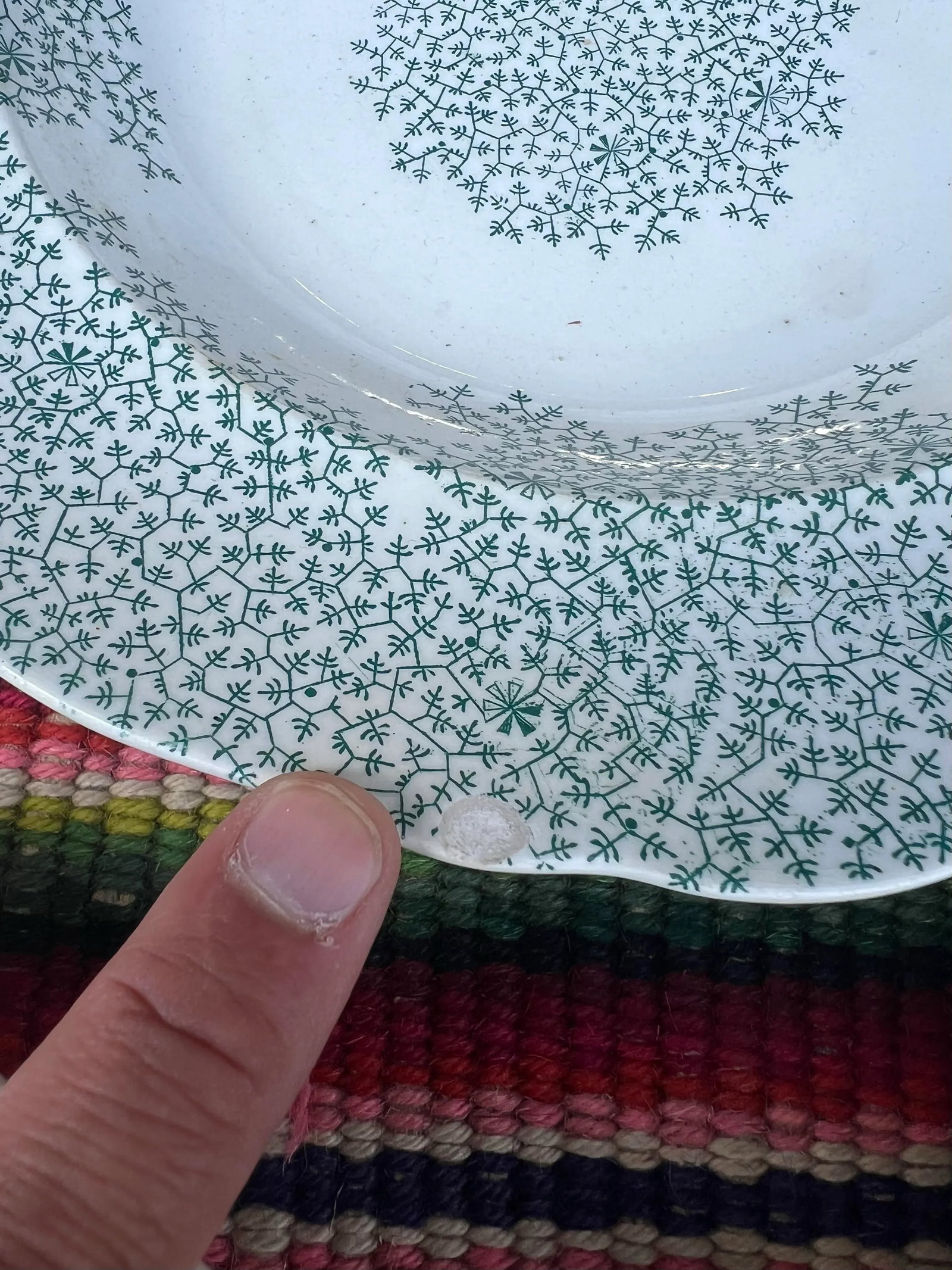 Circa 1830s Green Transferware Staffordshire Soup Plates, "Fibre" Pattern- Set of 7 - 12