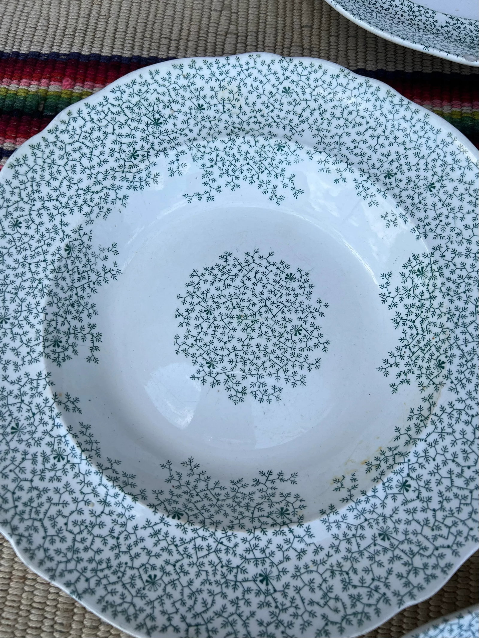 Circa 1830s Green Transferware Staffordshire Soup Plates, "Fibre" Pattern- Set of 7 - 4