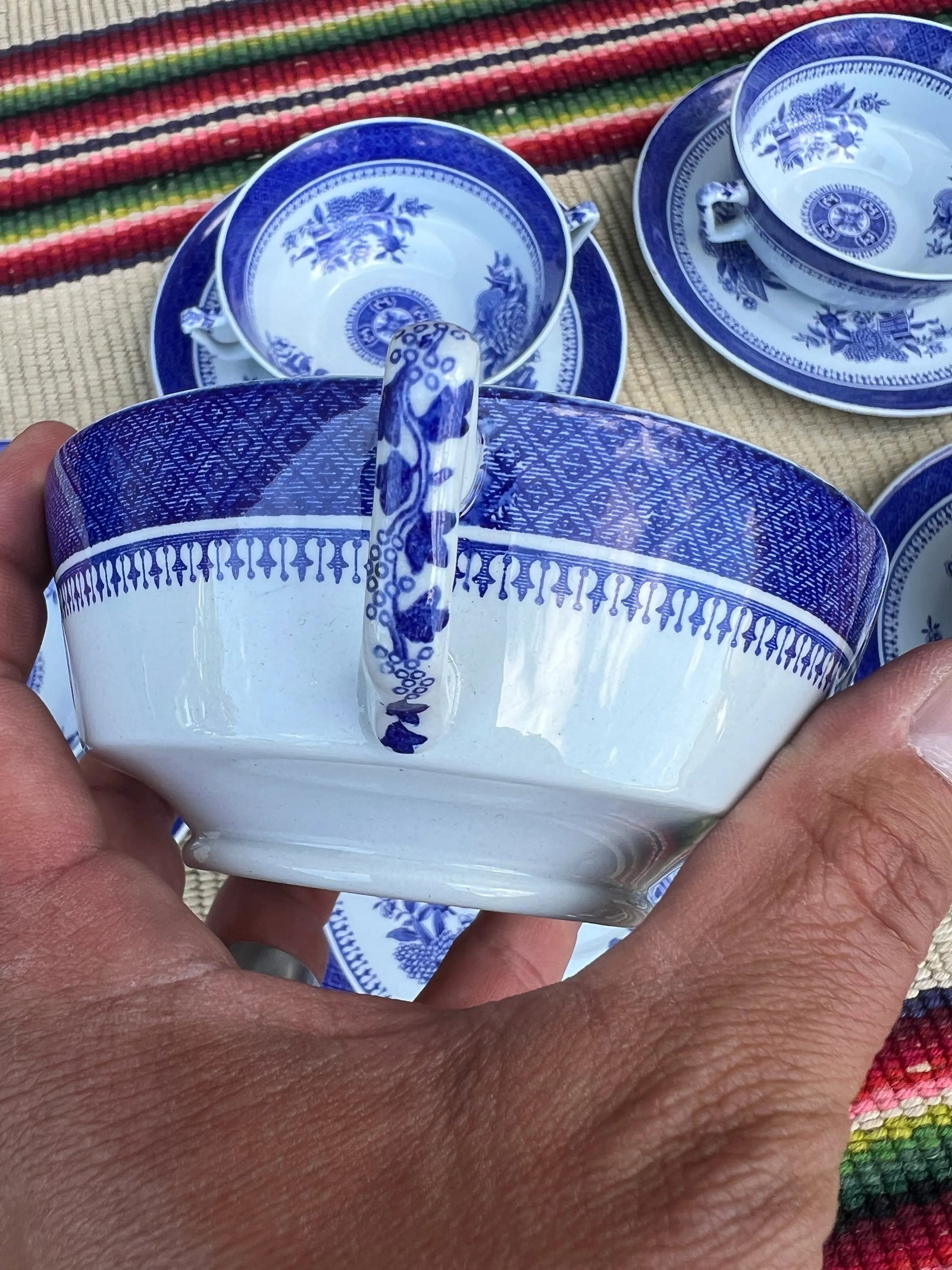A Set of 6 Copeland Spode Fitzhugh Blue Cream Soup Bowls With Saucers, Circa 1960's - 12