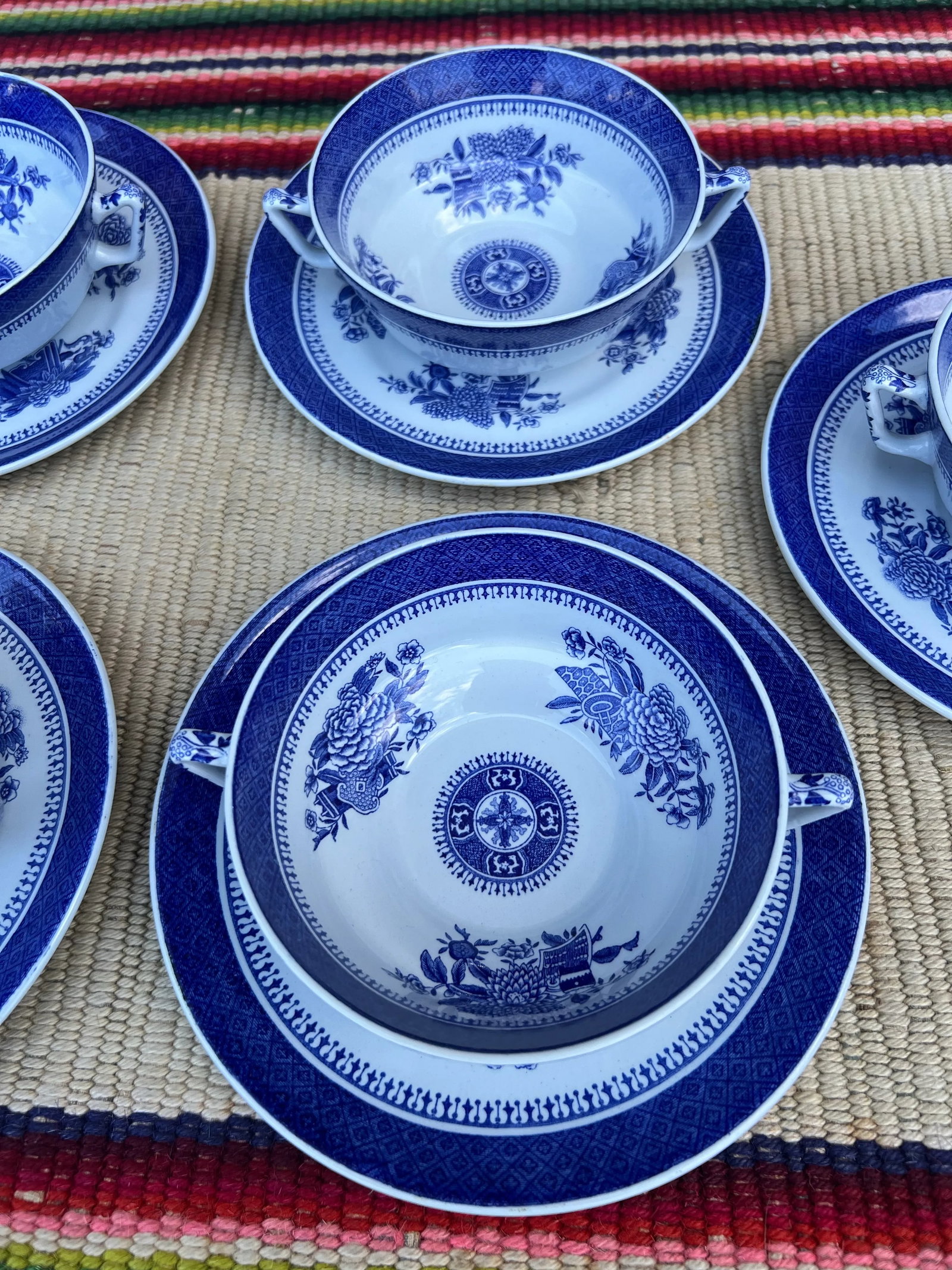 A Set of 6 Copeland Spode Fitzhugh Blue Cream Soup Bowls With Saucers, Circa 1960's - 2