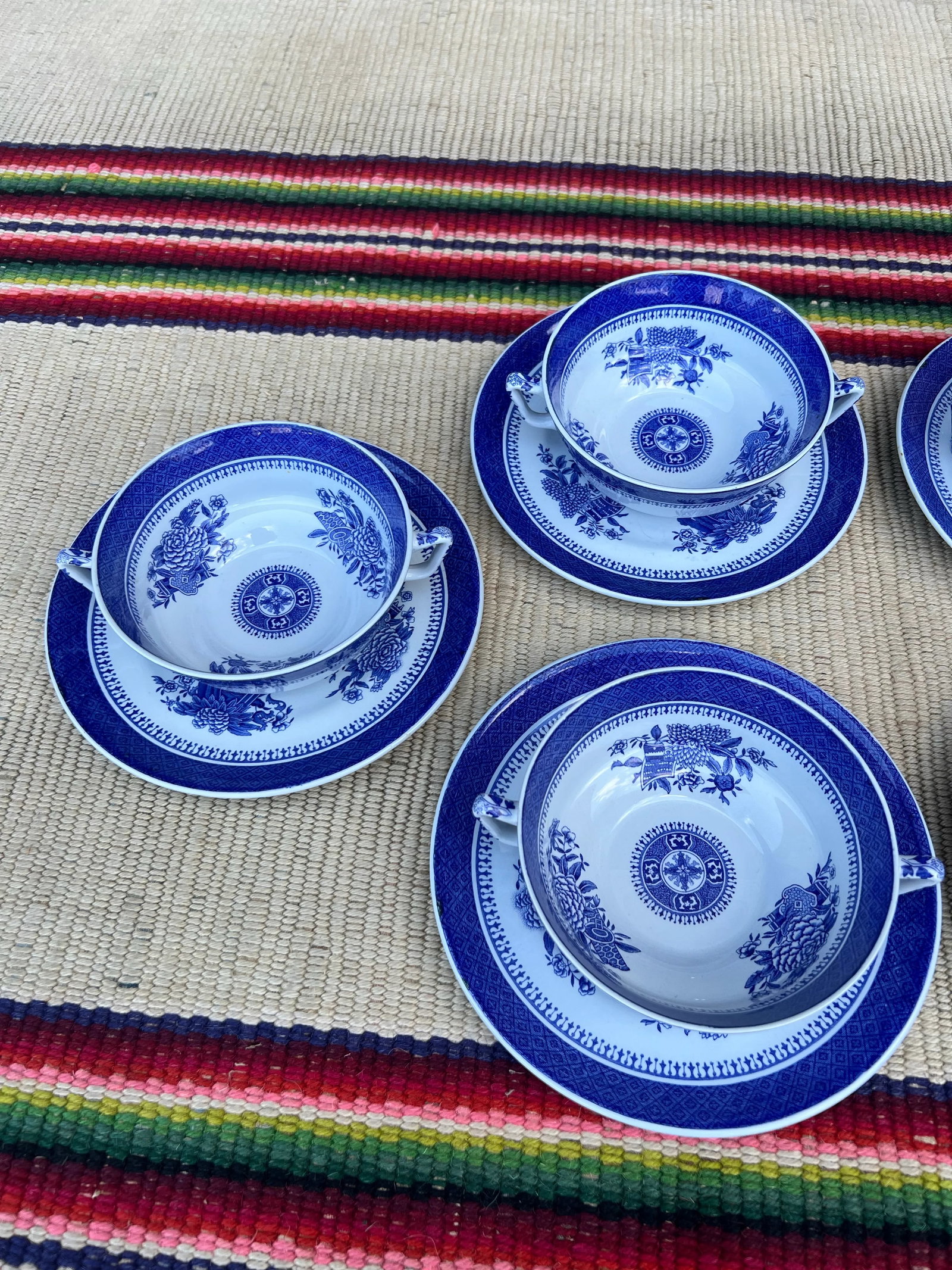 A Set of 6 Copeland Spode Fitzhugh Blue Cream Soup Bowls With Saucers, Circa 1960's - 5