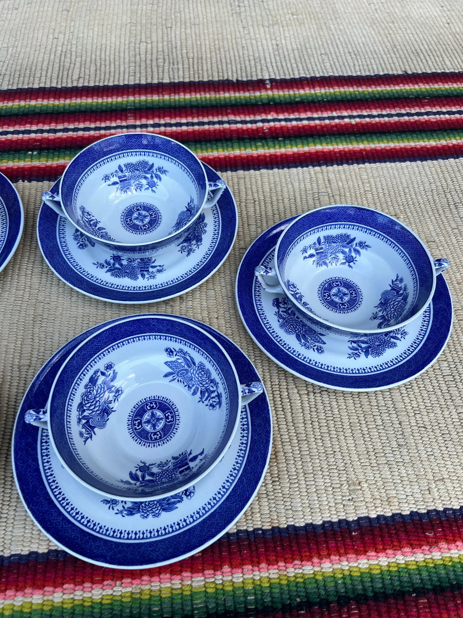 A Set of 6 Copeland Spode Fitzhugh Blue Cream Soup Bowls With Saucers, Circa 1960's - 6