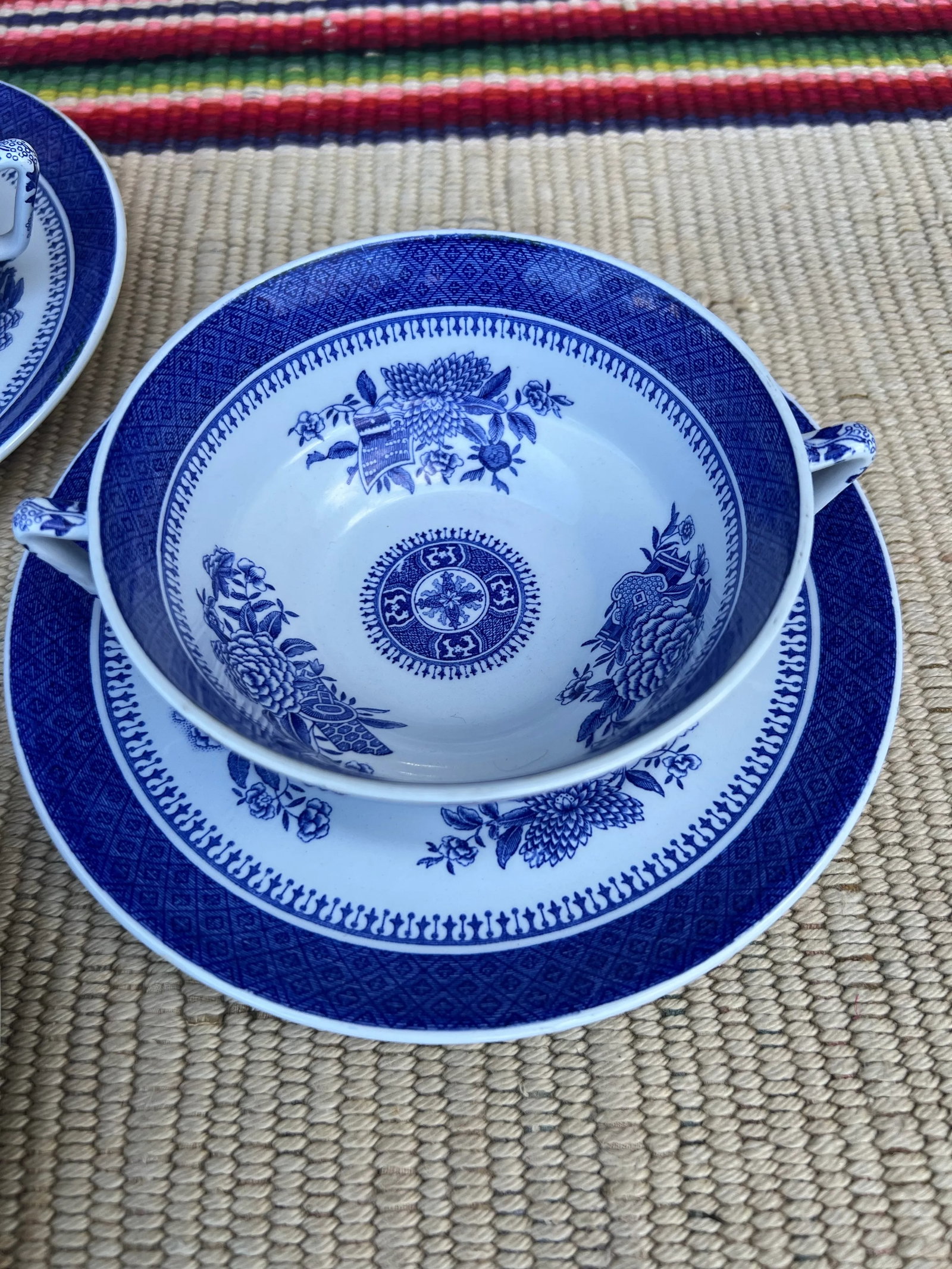 A Set of 6 Copeland Spode Fitzhugh Blue Cream Soup Bowls With Saucers, Circa 1960's - 7