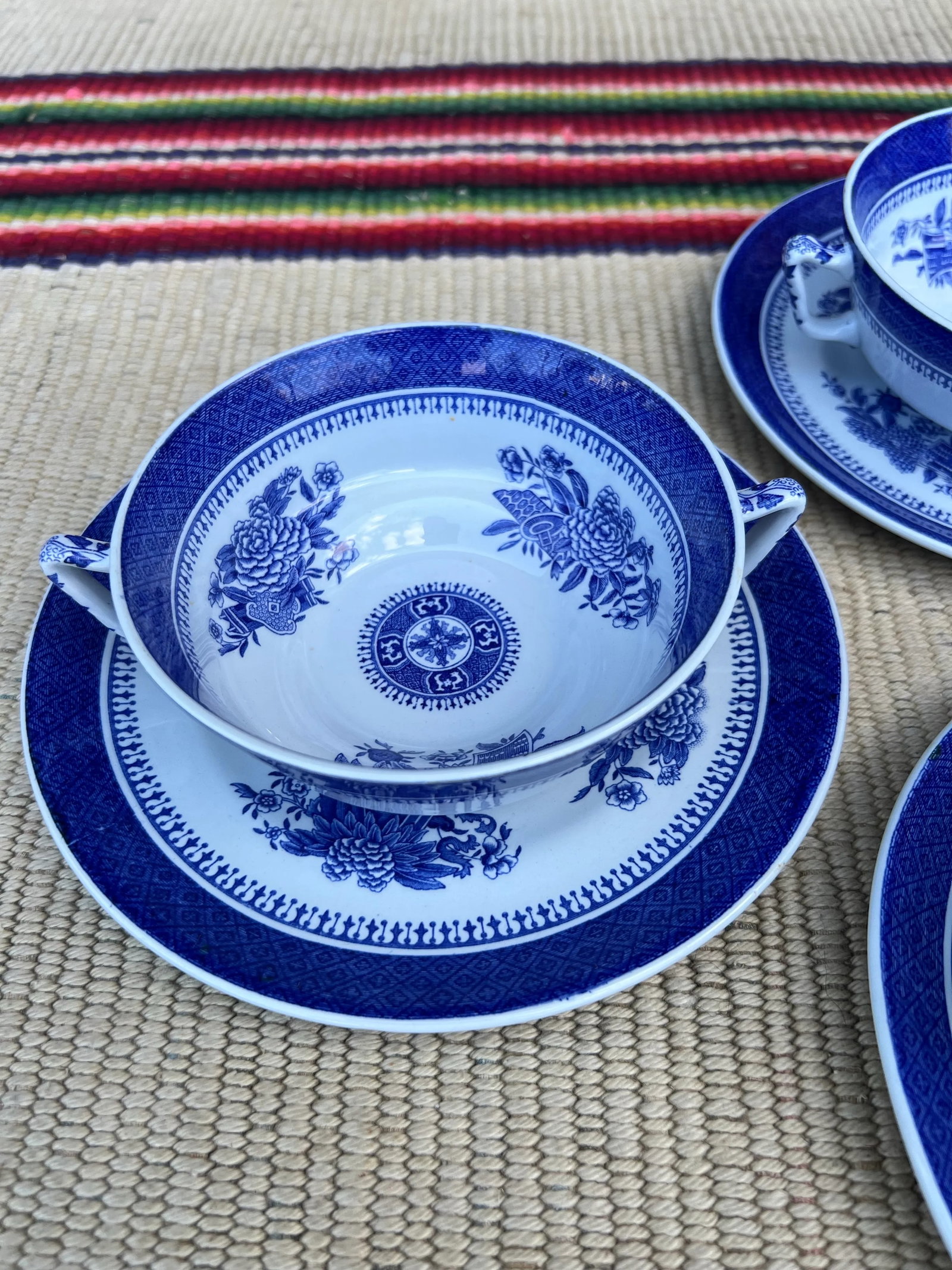 A Set of 6 Copeland Spode Fitzhugh Blue Cream Soup Bowls With Saucers, Circa 1960's - 9
