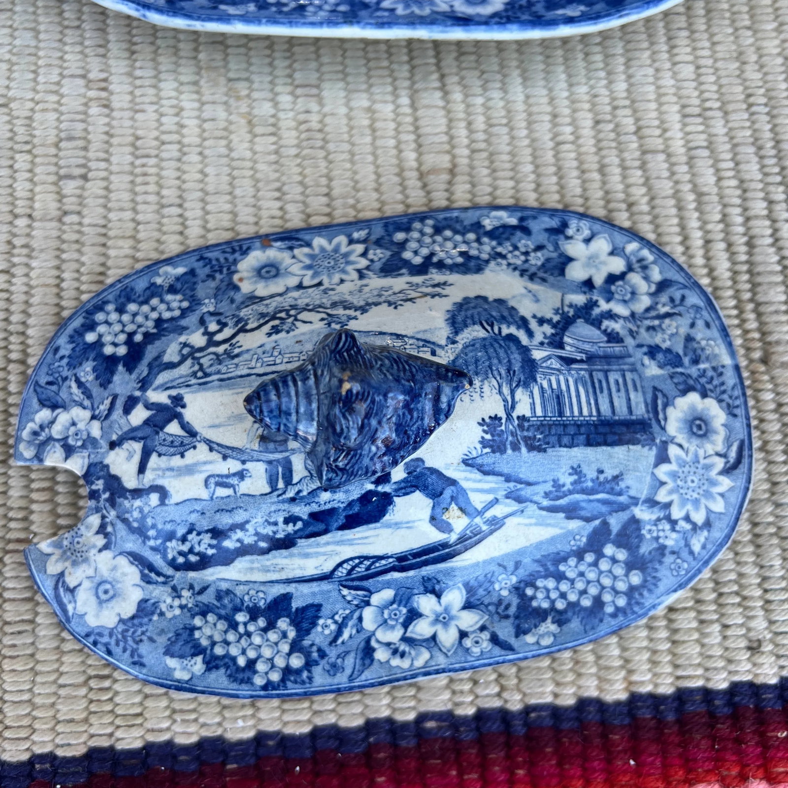 A Antique Pearlware Blue Transfer Decorated Sauce Tureen W/Lid and Tray. Circa 1820's - 12