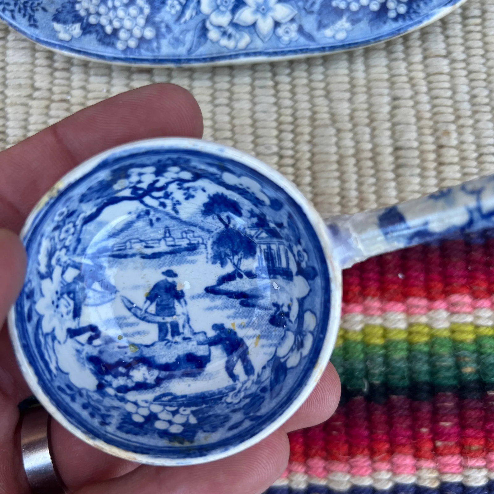 A Antique Pearlware Blue Transfer Decorated Sauce Tureen W/Lid and Tray. Circa 1820's - 5