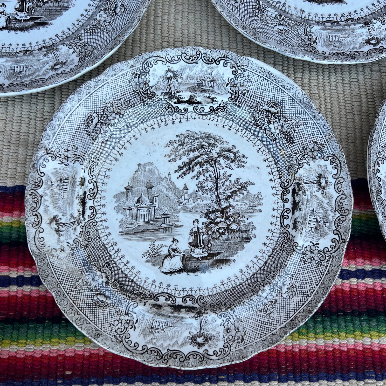 Circa 1850's Antique Brown Transfer Decorated Plates, "Verona", by Cork & Edge- Set of 11 - 2