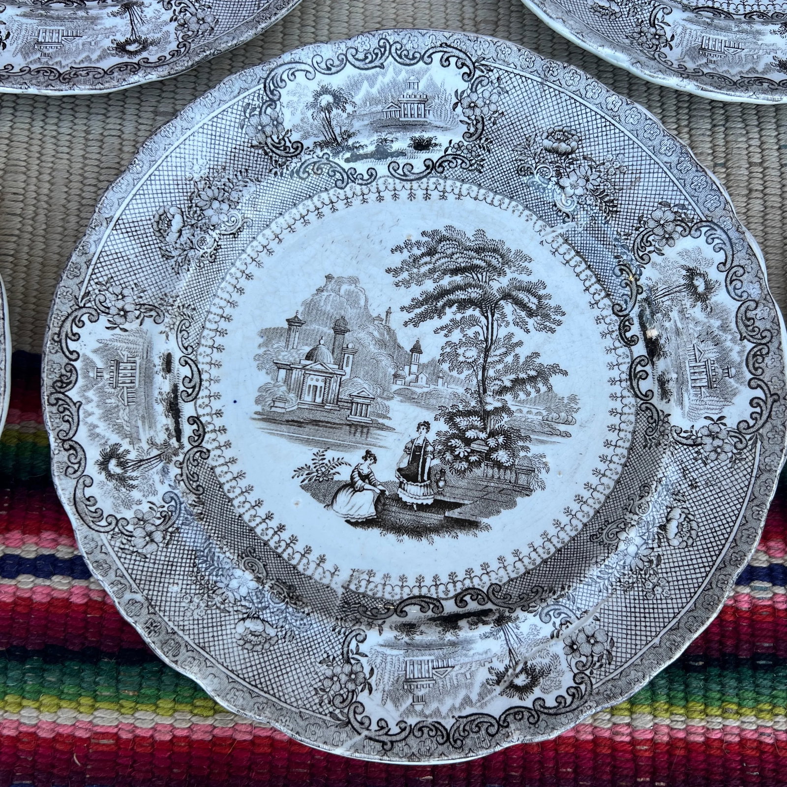 Circa 1850's Antique Brown Transfer Decorated Plates, "Verona", by Cork & Edge- Set of 11 - 3