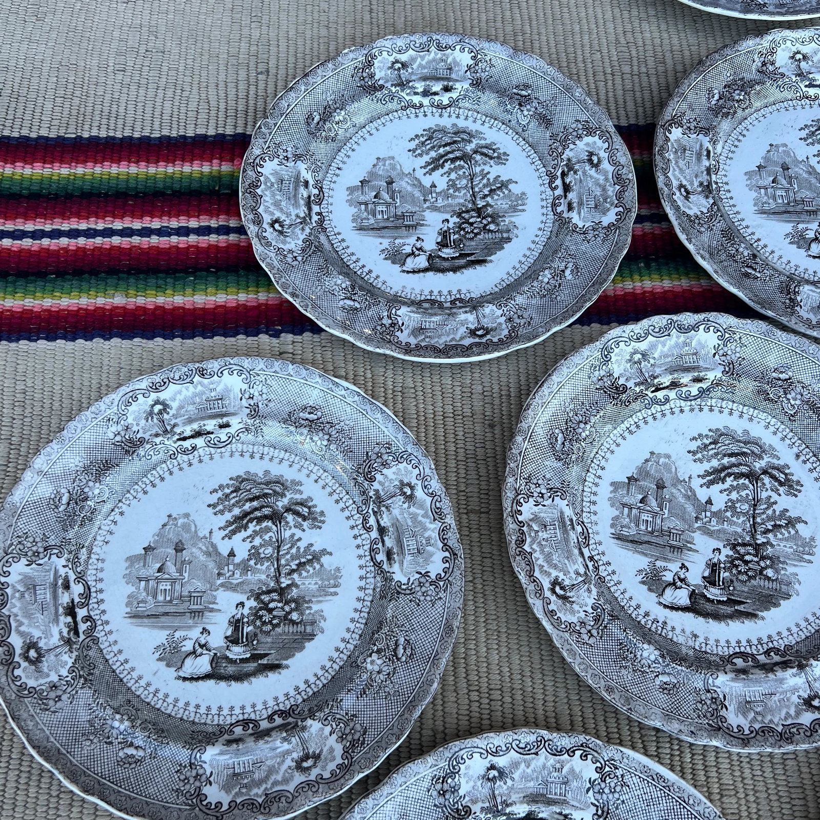 Circa 1850's Antique Brown Transfer Decorated Plates, "Verona", by Cork & Edge- Set of 11 - 5