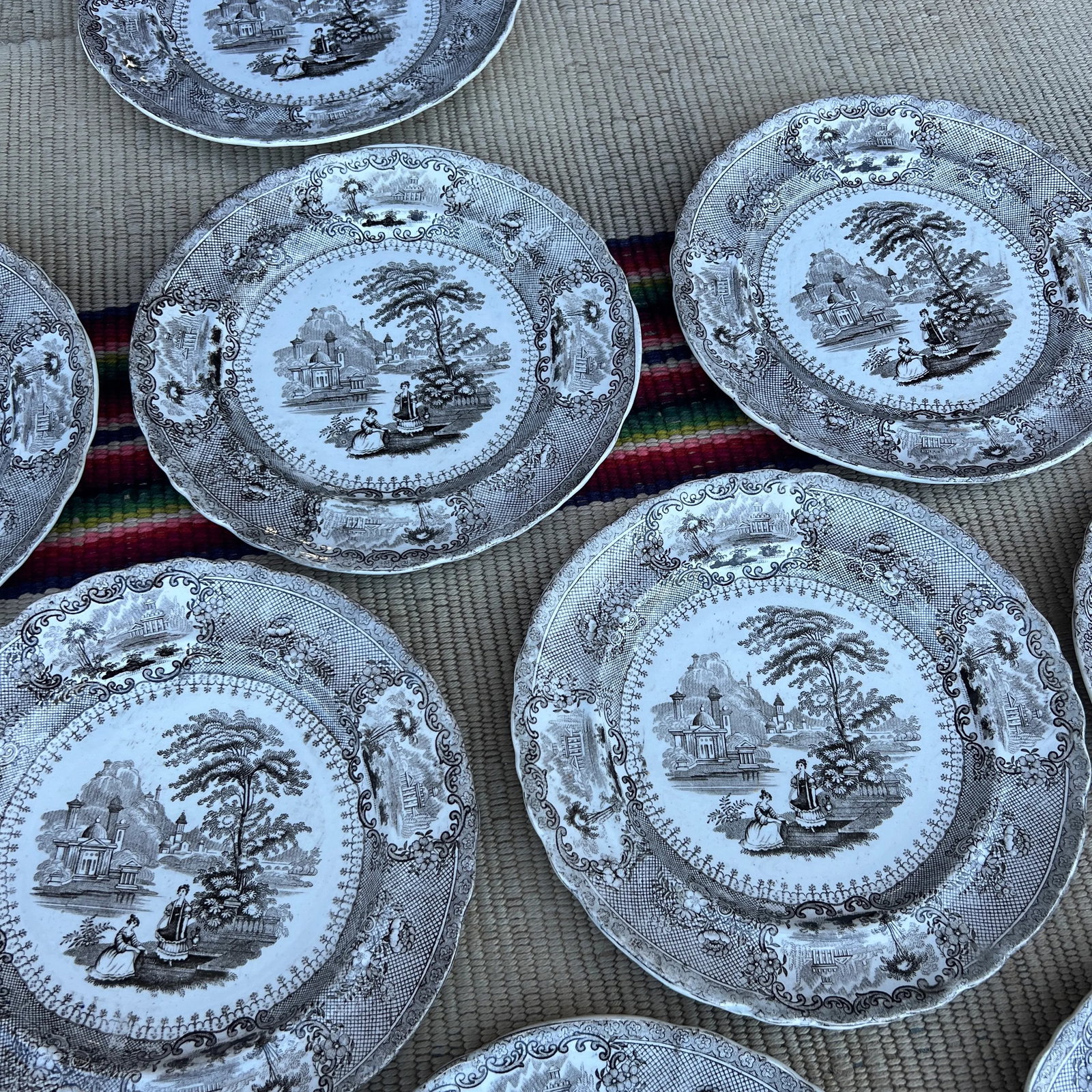 Circa 1850's Antique Brown Transfer Decorated Plates, "Verona", by Cork & Edge- Set of 11 - 6