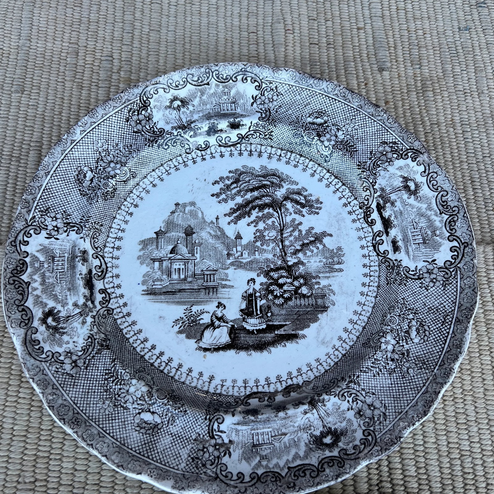 Circa 1850's Antique Brown Transfer Decorated Plates, "Verona", by Cork & Edge- Set of 11 - 7