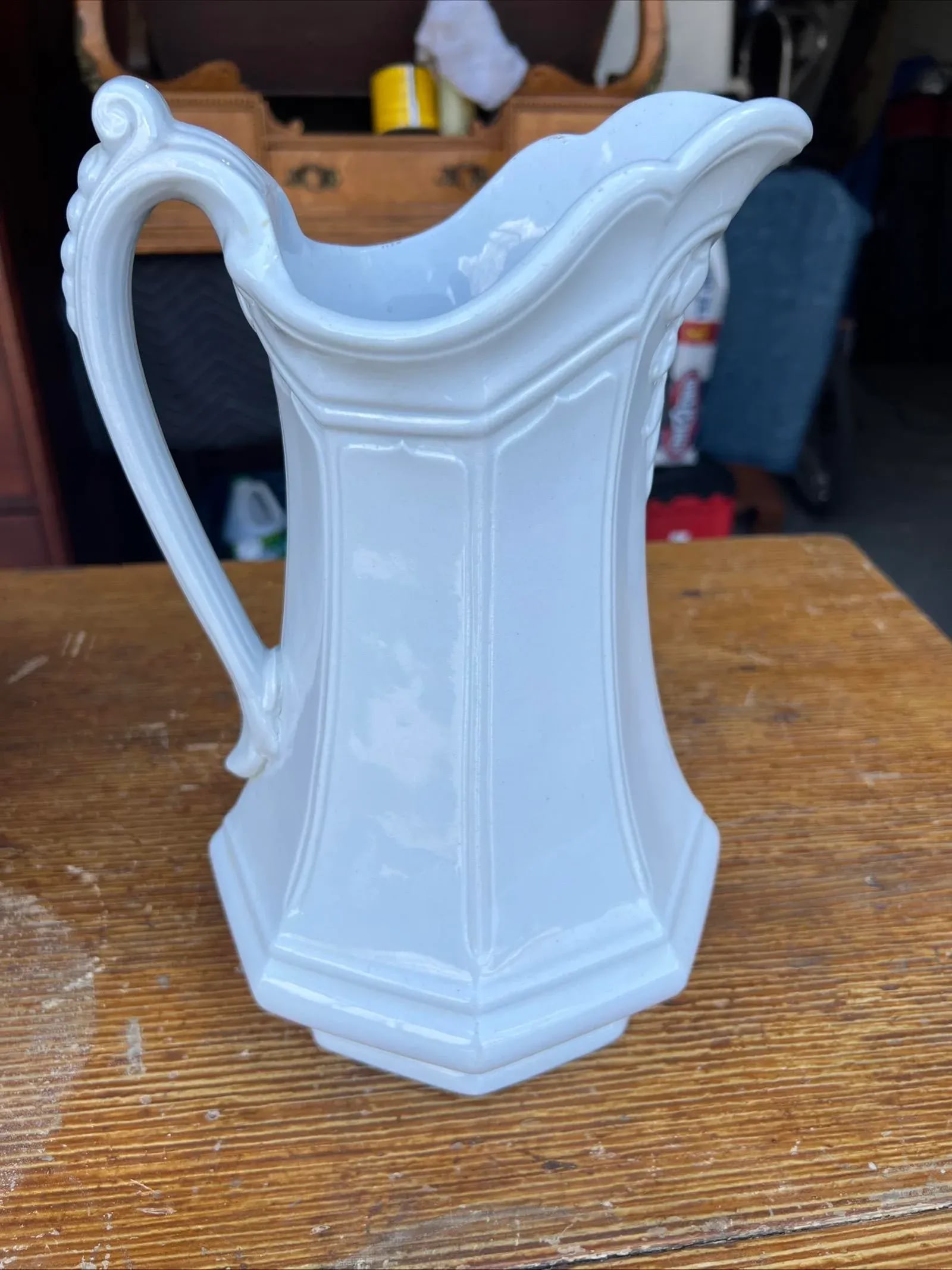Antique Staffordshire White Ironstone Girard Shape Pitcher & Bowl Set, Circa 1840s - 11