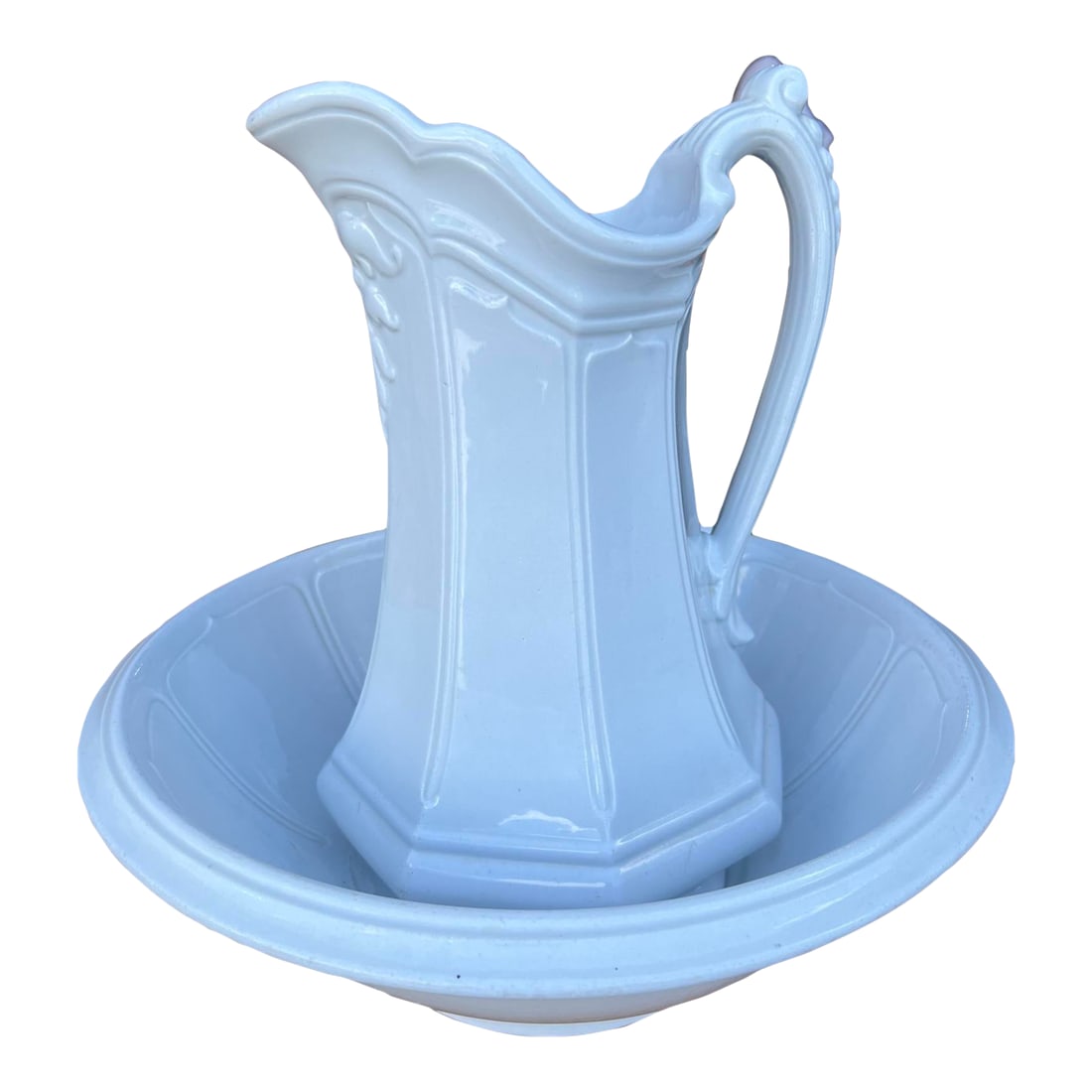 Antique Staffordshire White Ironstone Girard Shape Pitcher & Bowl Set, Circa 1840s (1 of 17)
