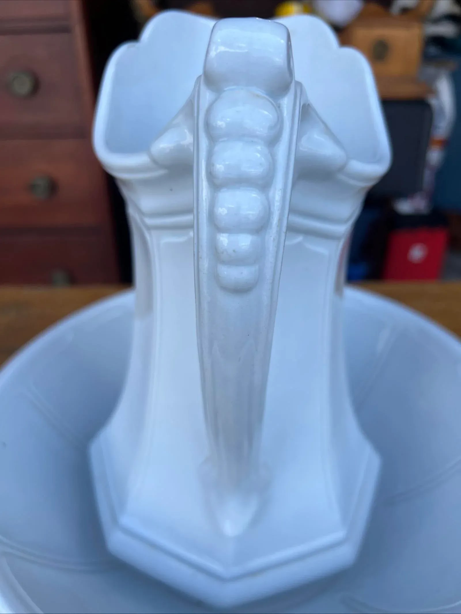 Antique Staffordshire White Ironstone Girard Shape Pitcher & Bowl Set, Circa 1840s - 2