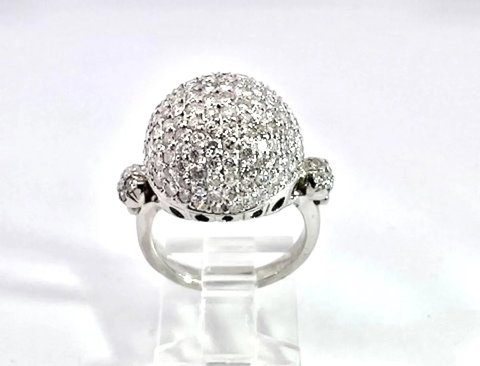 1990s 18k White Gold Diamond Boule Ring 3.95 Carats, Size 6.5 - 10