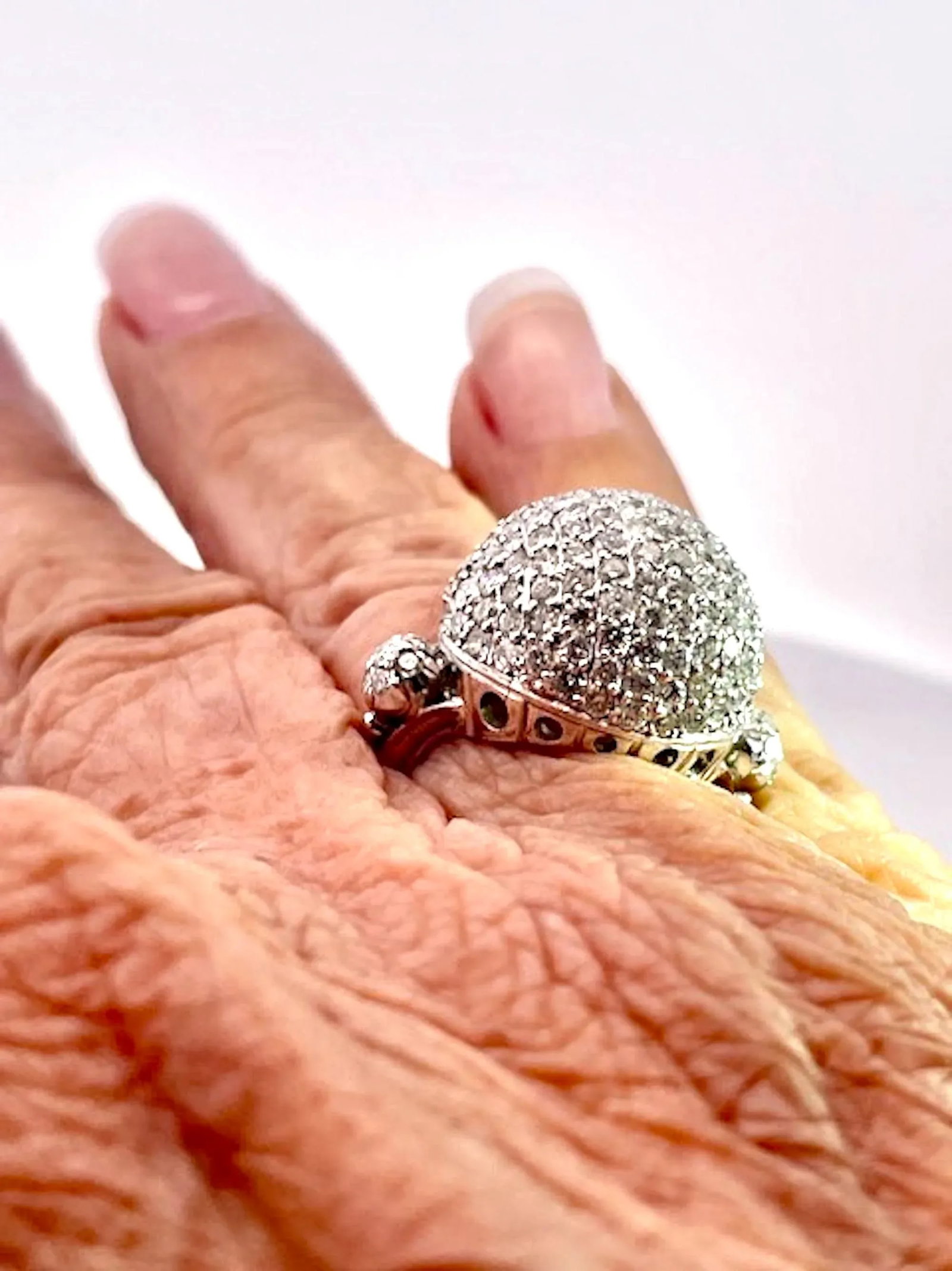 1990s 18k White Gold Diamond Boule Ring 3.95 Carats, Size 6.5 - 12
