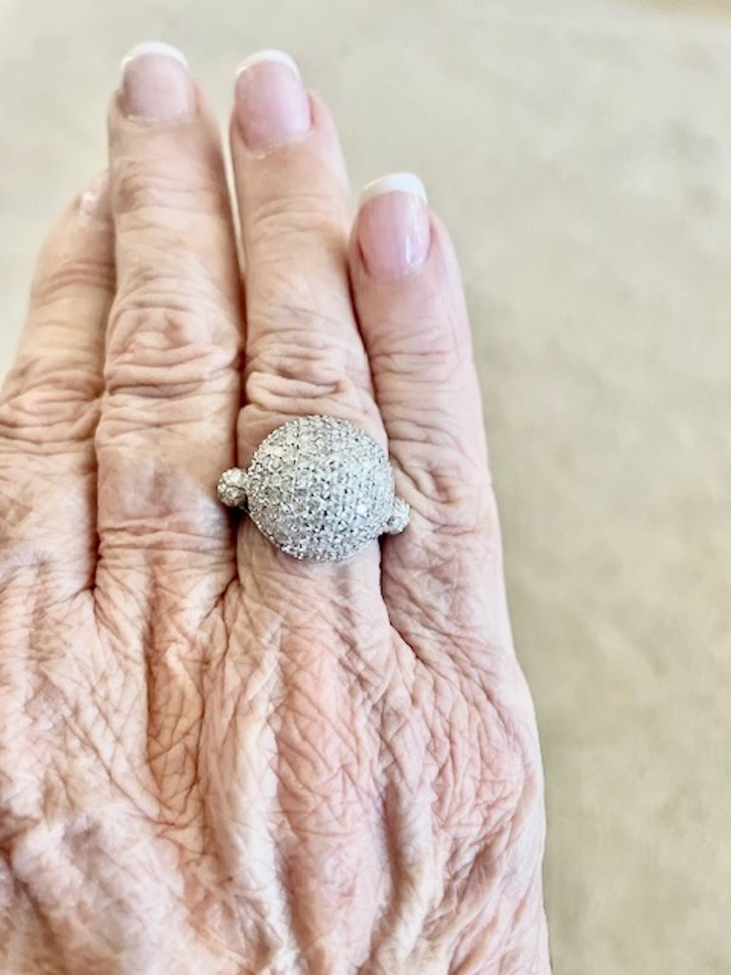 1990s 18k White Gold Diamond Boule Ring 3.95 Carats, Size 6.5 - 16