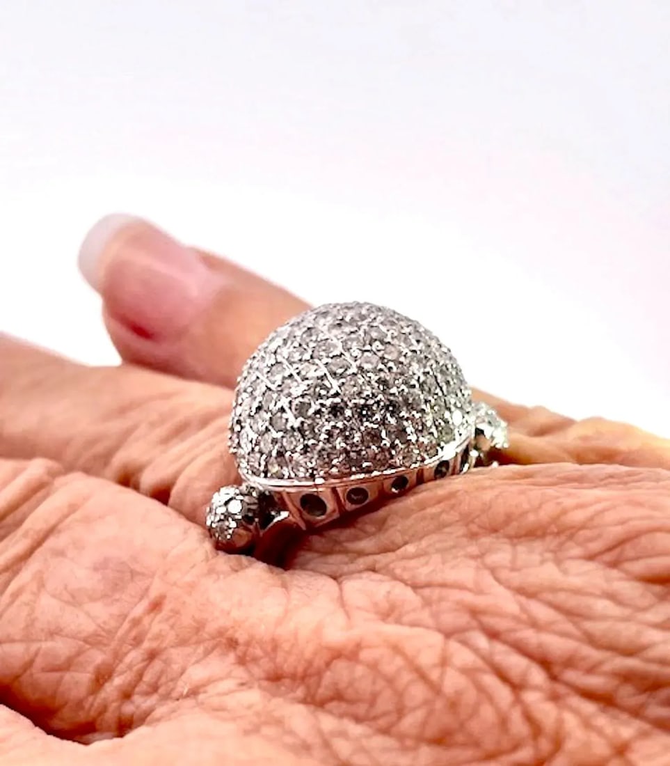 1990s 18k White Gold Diamond Boule Ring 3.95 Carats, Size 6.5 - 2