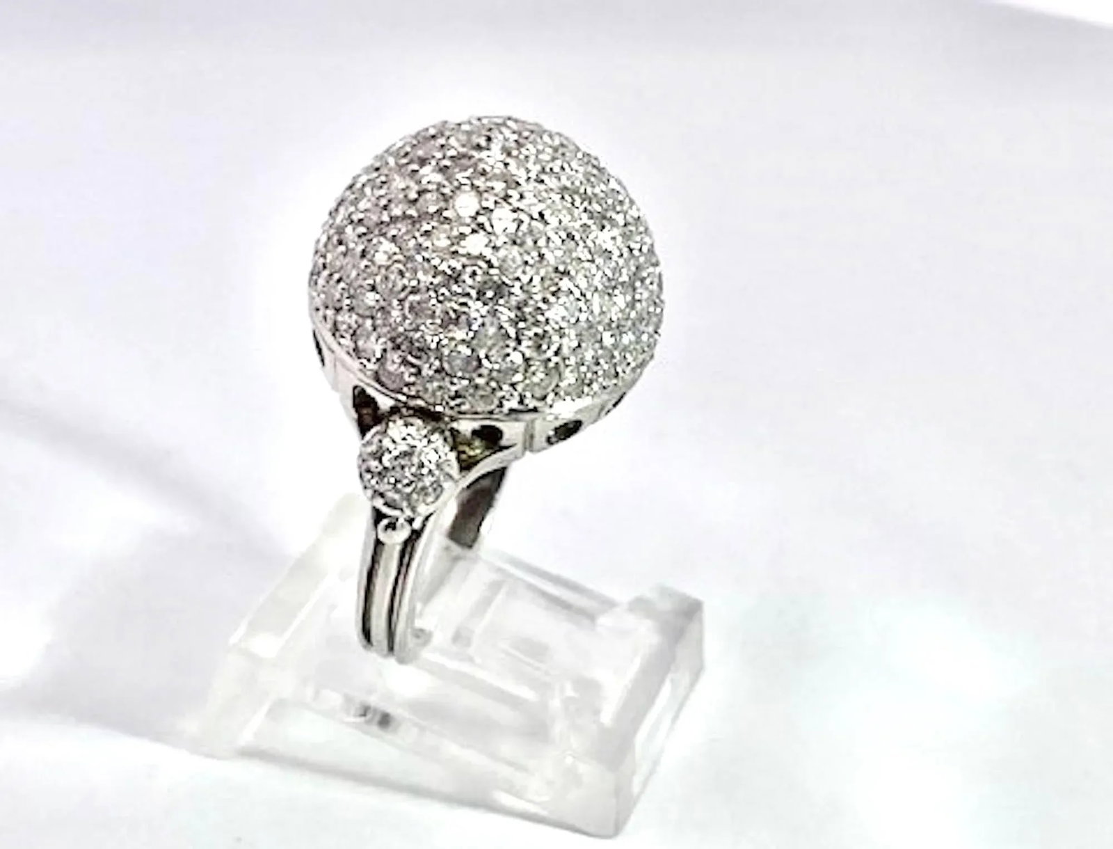 1990s 18k White Gold Diamond Boule Ring 3.95 Carats, Size 6.5 - 4