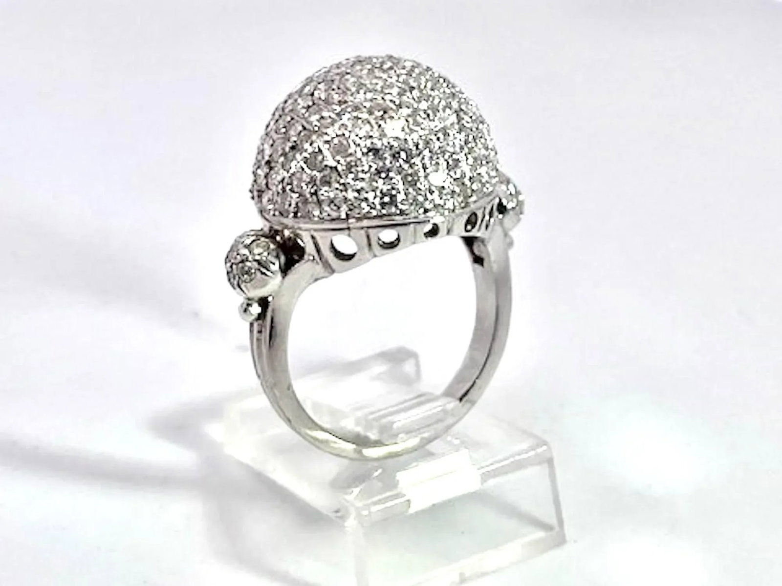 1990s 18k White Gold Diamond Boule Ring 3.95 Carats, Size 6.5 - 6