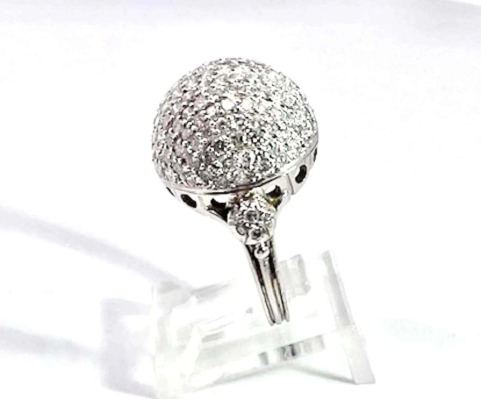1990s 18k White Gold Diamond Boule Ring 3.95 Carats, Size 6.5 - 9