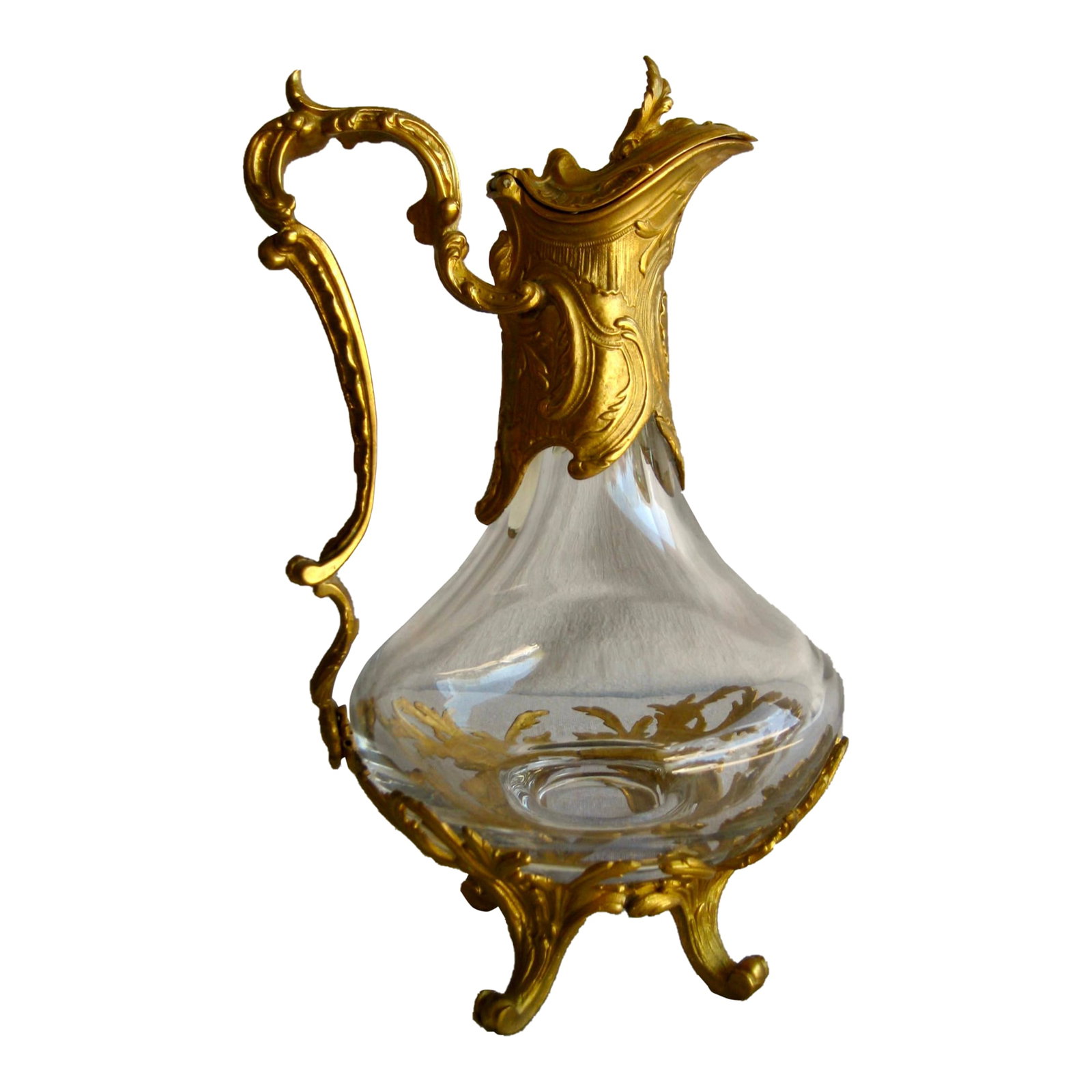 1920s French Napoleon III Bronze and Crystal Decanter -Carafe
