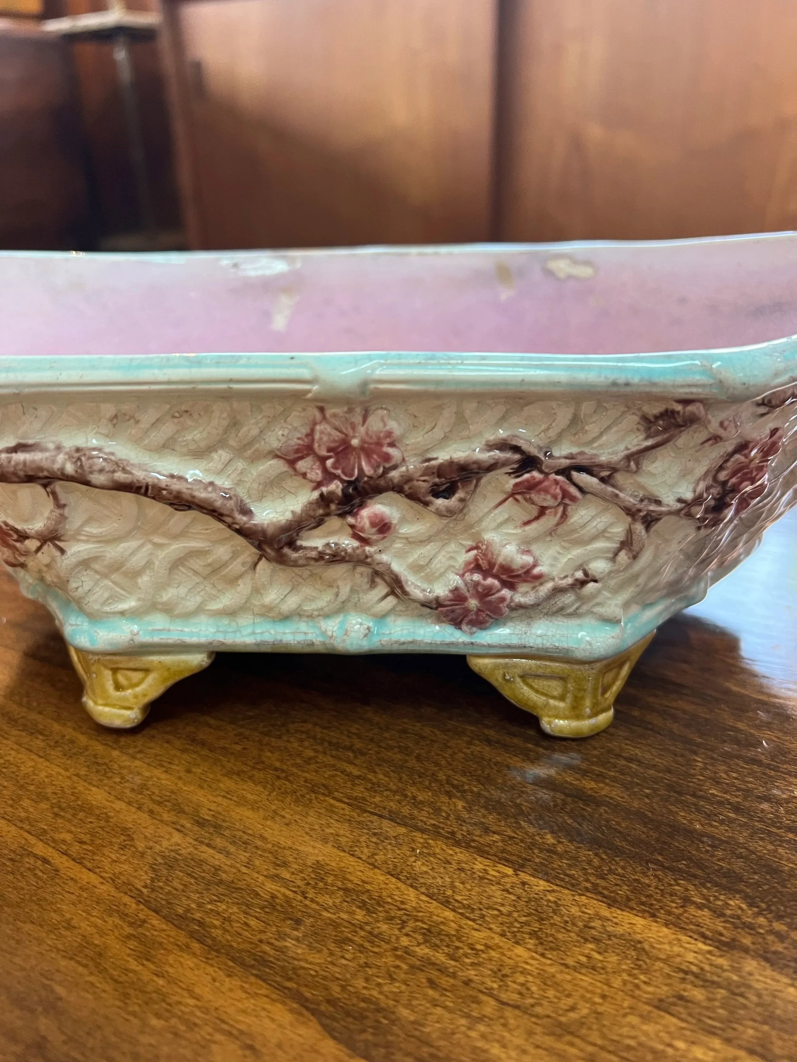 Antique Late 19th Century English Joseph Holdcroft Majolica Dogwood Basket - 12