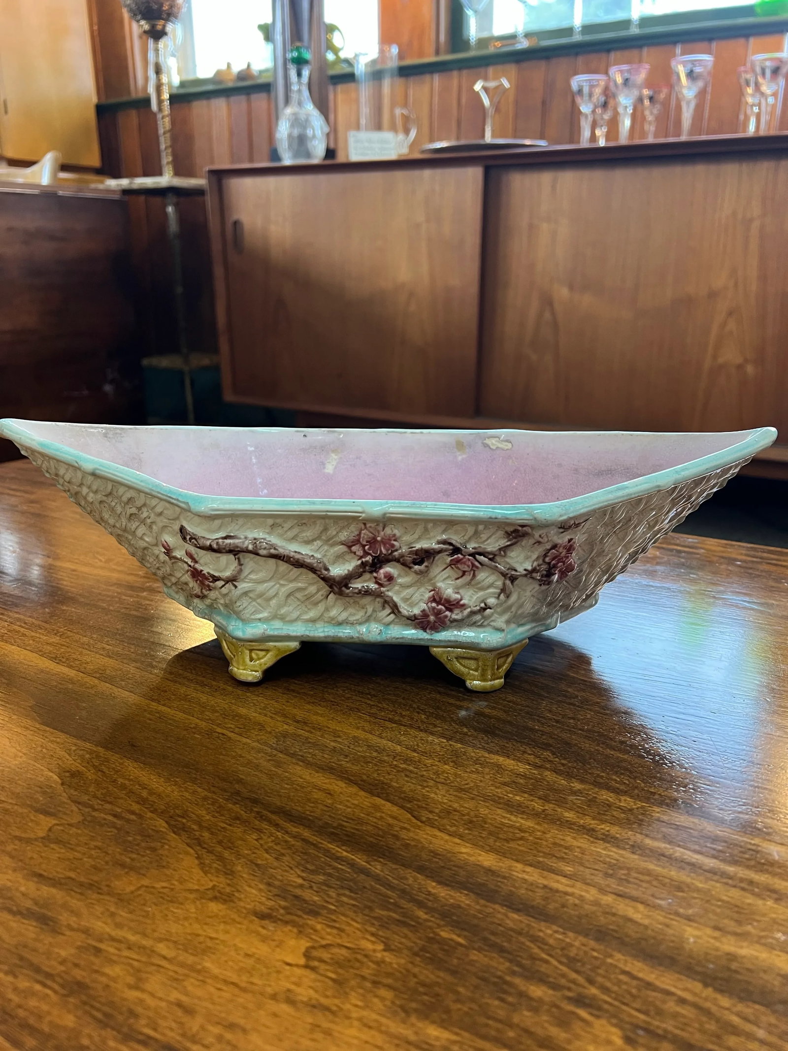 Antique Late 19th Century English Joseph Holdcroft Majolica Dogwood Basket - 2