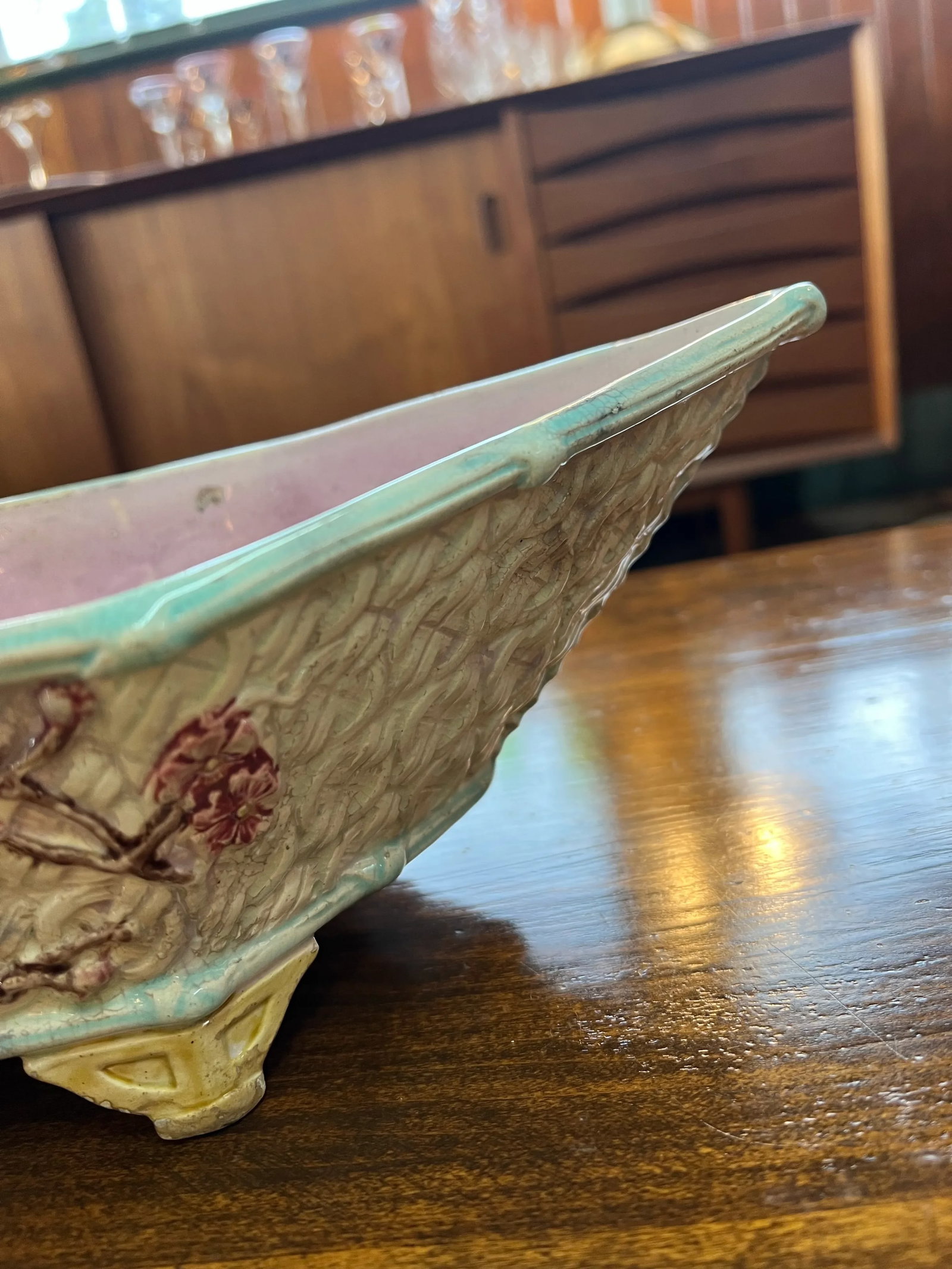 Antique Late 19th Century English Joseph Holdcroft Majolica Dogwood Basket - 5
