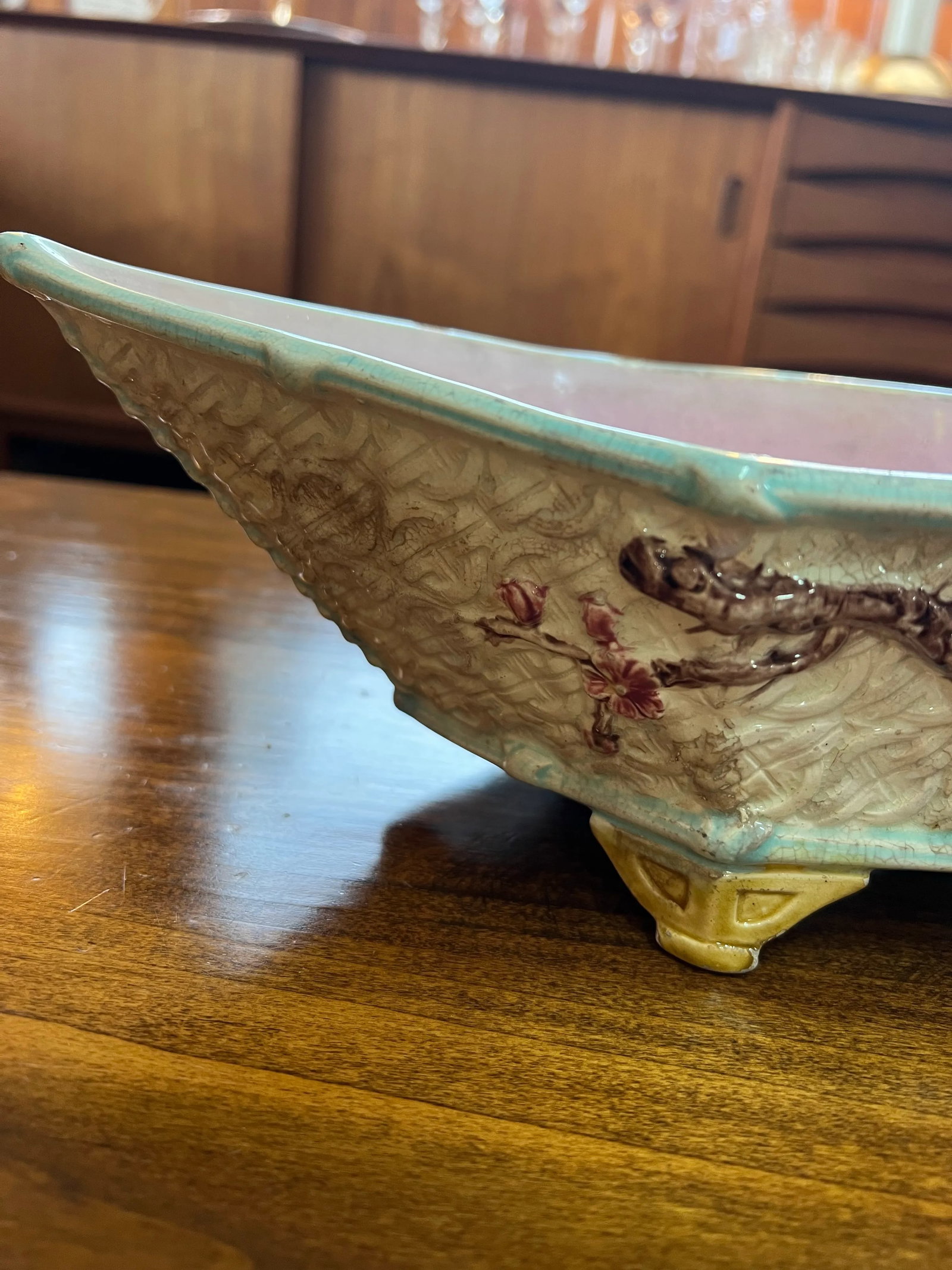 Antique Late 19th Century English Joseph Holdcroft Majolica Dogwood Basket - 6