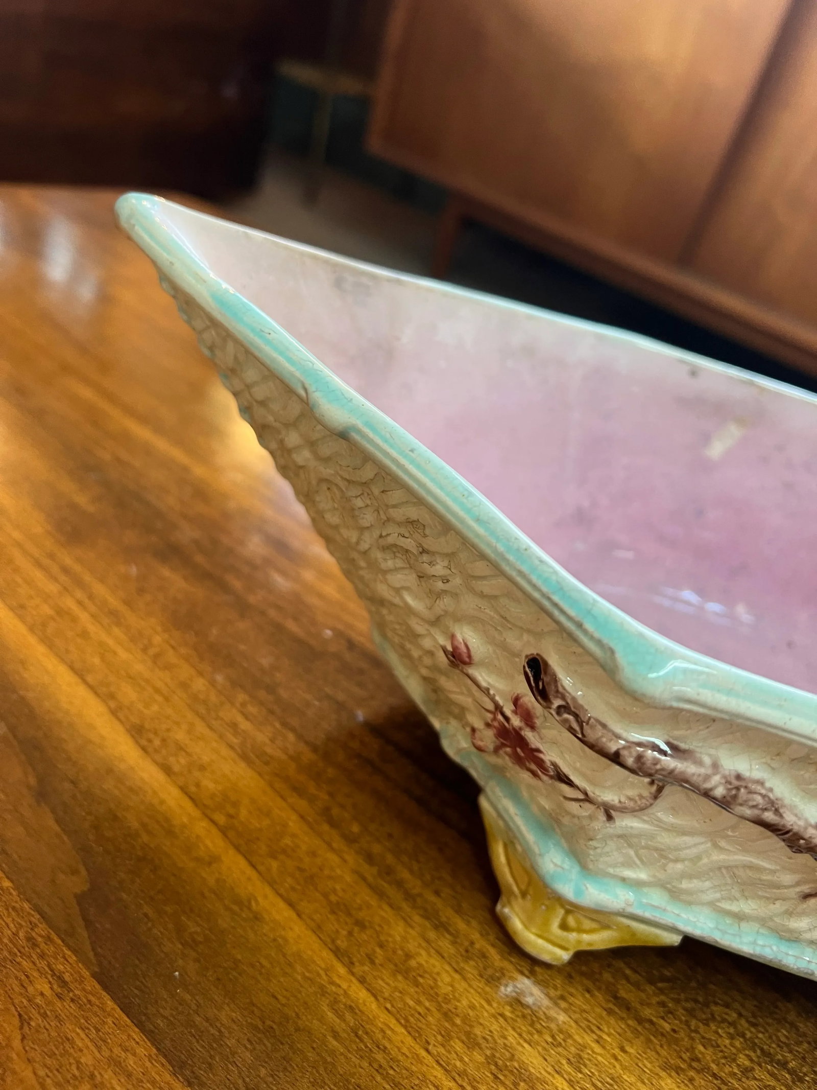 Antique Late 19th Century English Joseph Holdcroft Majolica Dogwood Basket - 8