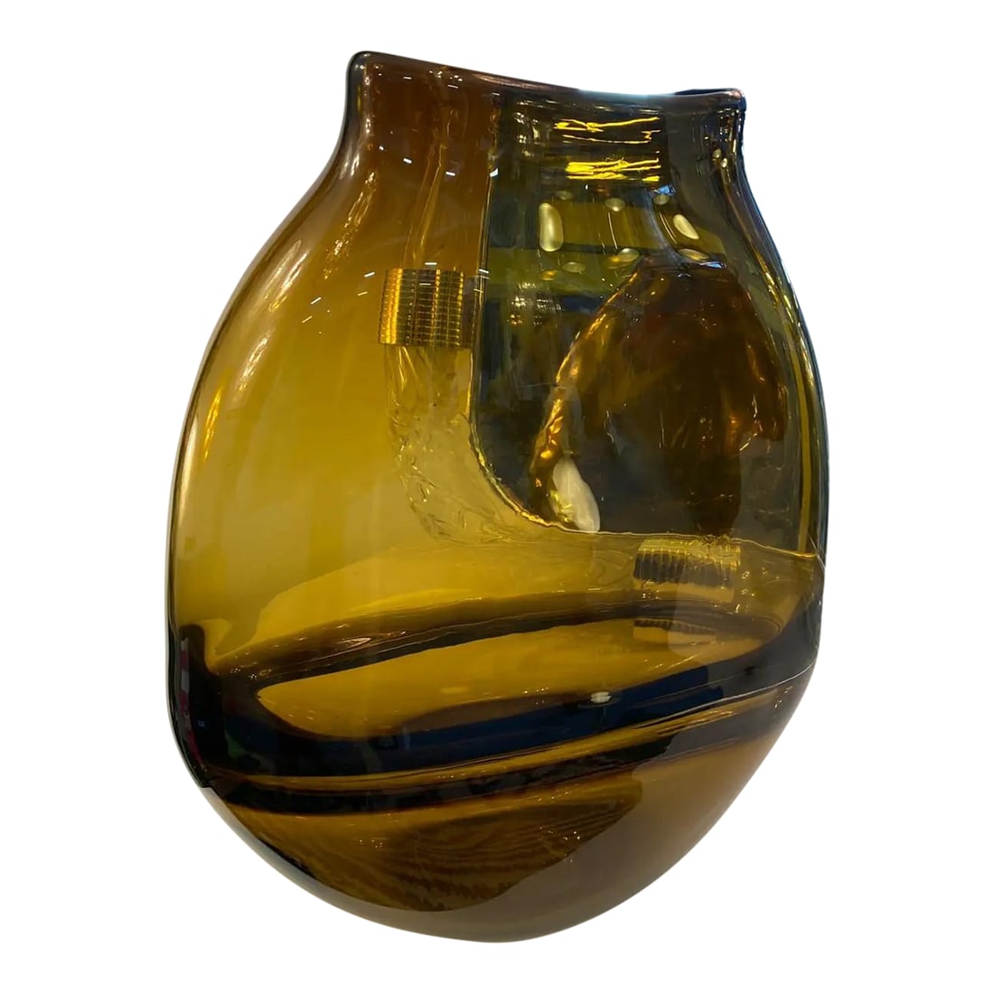 Italian Unique Artistic Murano Glass Vases Amber/Fume': Italian Unique Artistic Murano Glass Vases amber/fume' Unique and artistic half amber and half fume' colors Murano glass vases Is rare mixed colors the masterlow started with fume' color for the base 