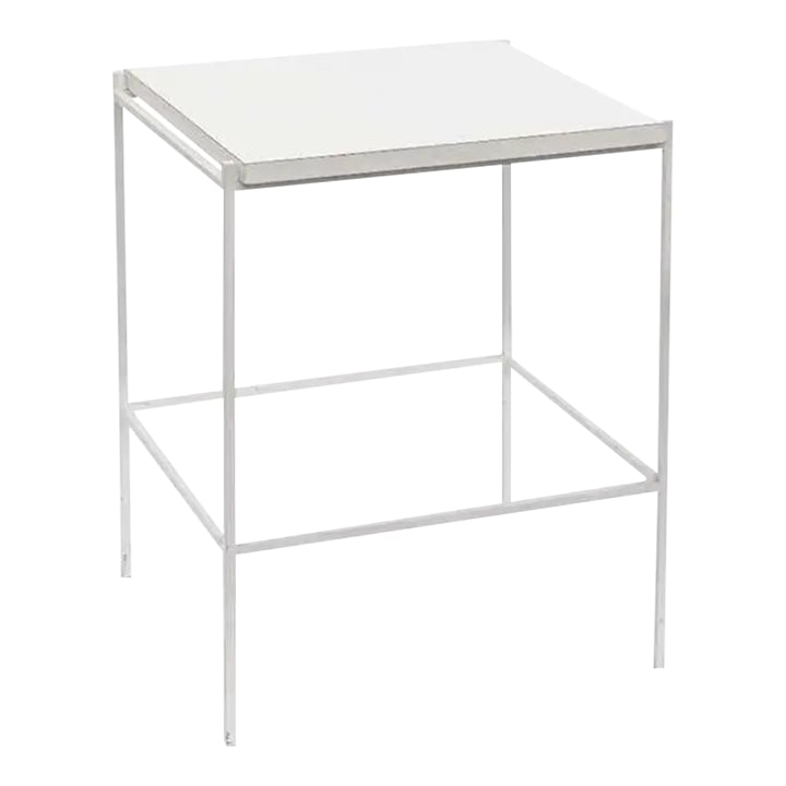 Frederick Weinberg Minimalist Steel Side Table, White, Usa: Ladislav Rado White enameled Steel Modern Side Table, 1960s, Frederick Weinberg. USA. Unmarked. Condition: Alterations: Original Condition Unaltered Imperfections: Some Imperfections Condition Notes: