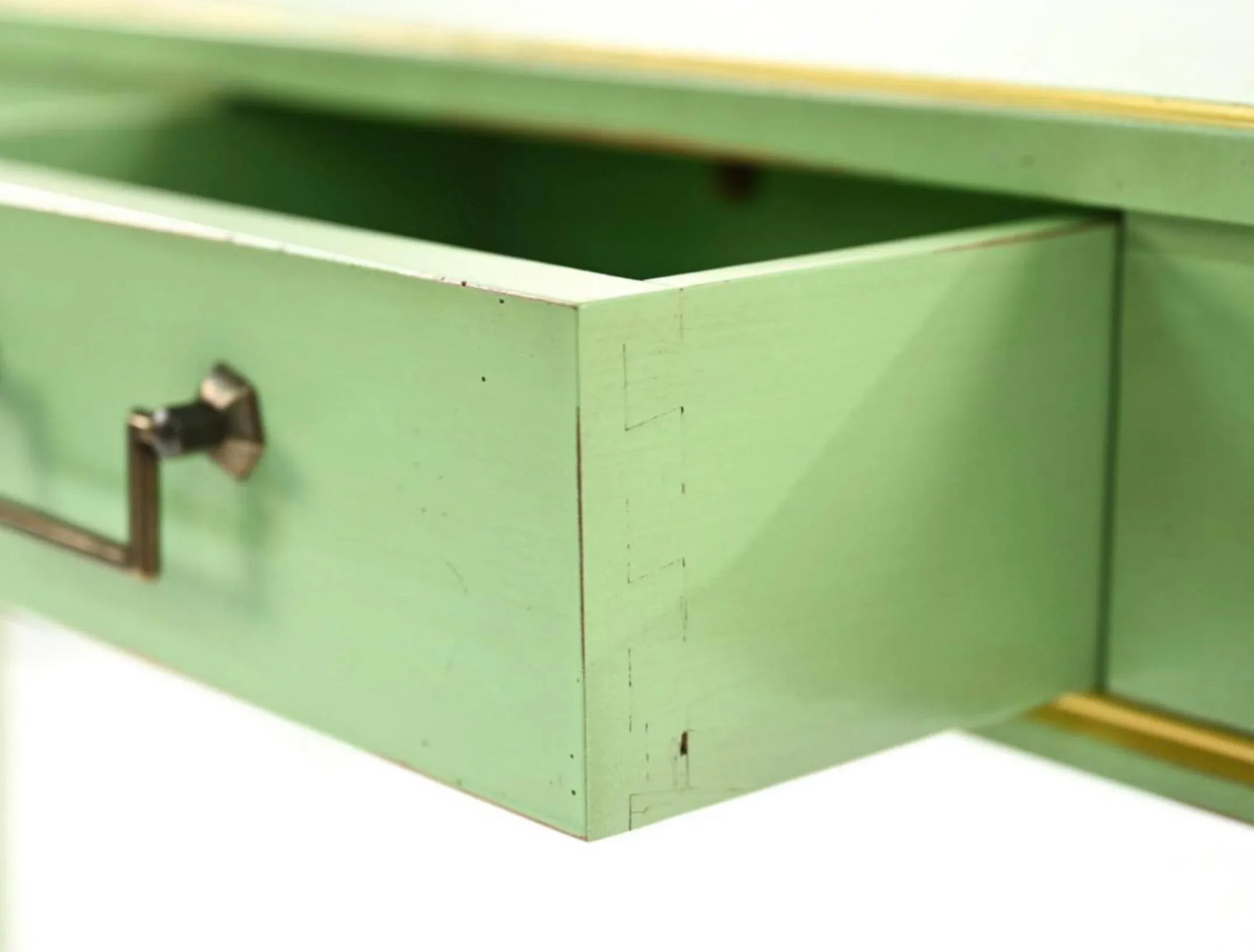 Grange France French Provicincial Seafoam Green Triangular End Table With Drawer, 2000s. - 4