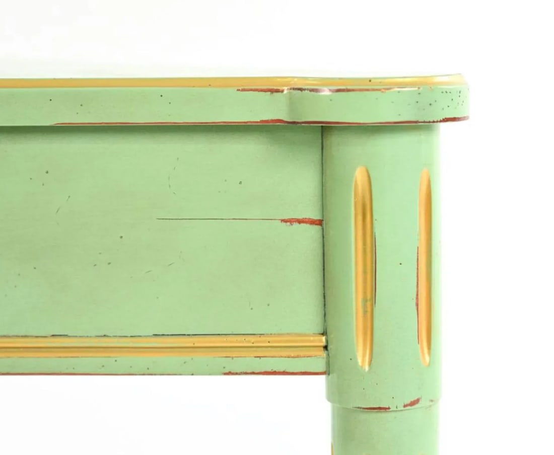 Grange France French Provicincial Seafoam Green Triangular End Table With Drawer, 2000s. - 5