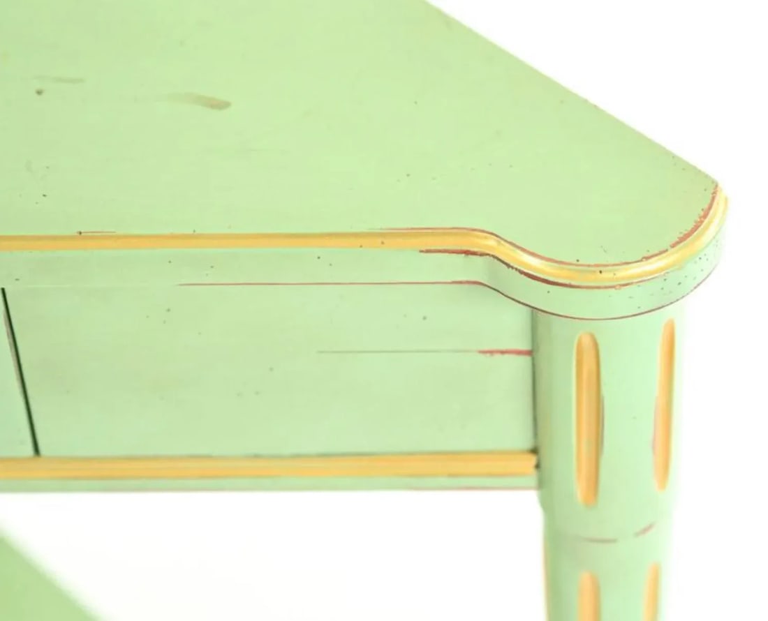 Grange France French Provicincial Seafoam Green Triangular End Table With Drawer, 2000s. - 6