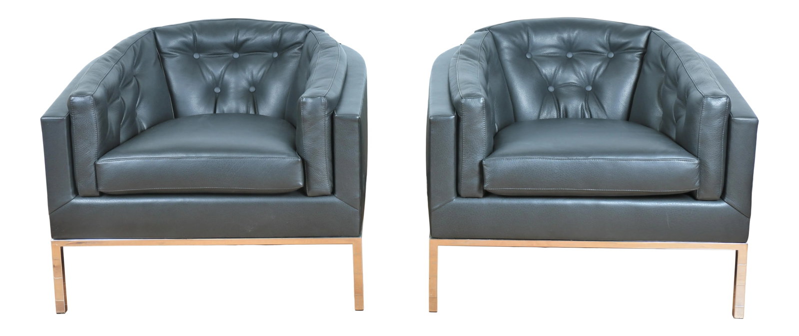 Mid Century Pair of Leather and Steel Lounge Chairs (1 of 10)