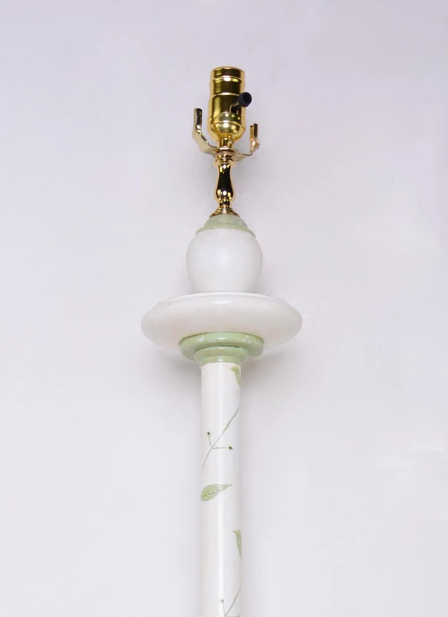 Vintage White Column Wood Hand-Painted Green Chinoiseries Floor Lamp - 3
