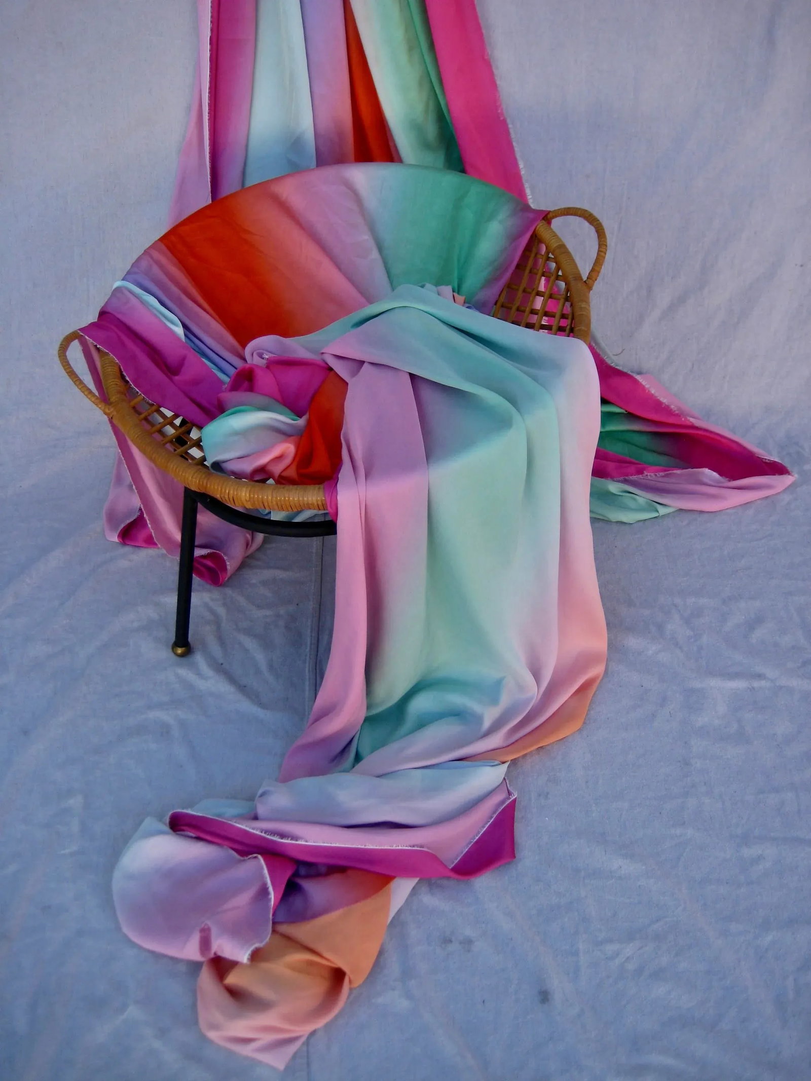 1970s Italian Textile Como Silk Fabric Rainbow - 9 Yards - 2
