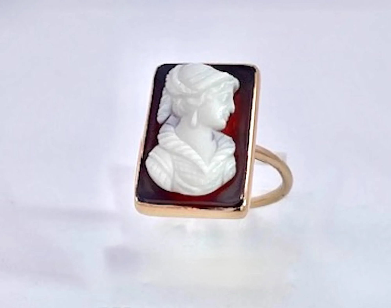 Late 19th Century Hardstone Cameo Ring 14k Yellow Gold, Size 6.5 - 9