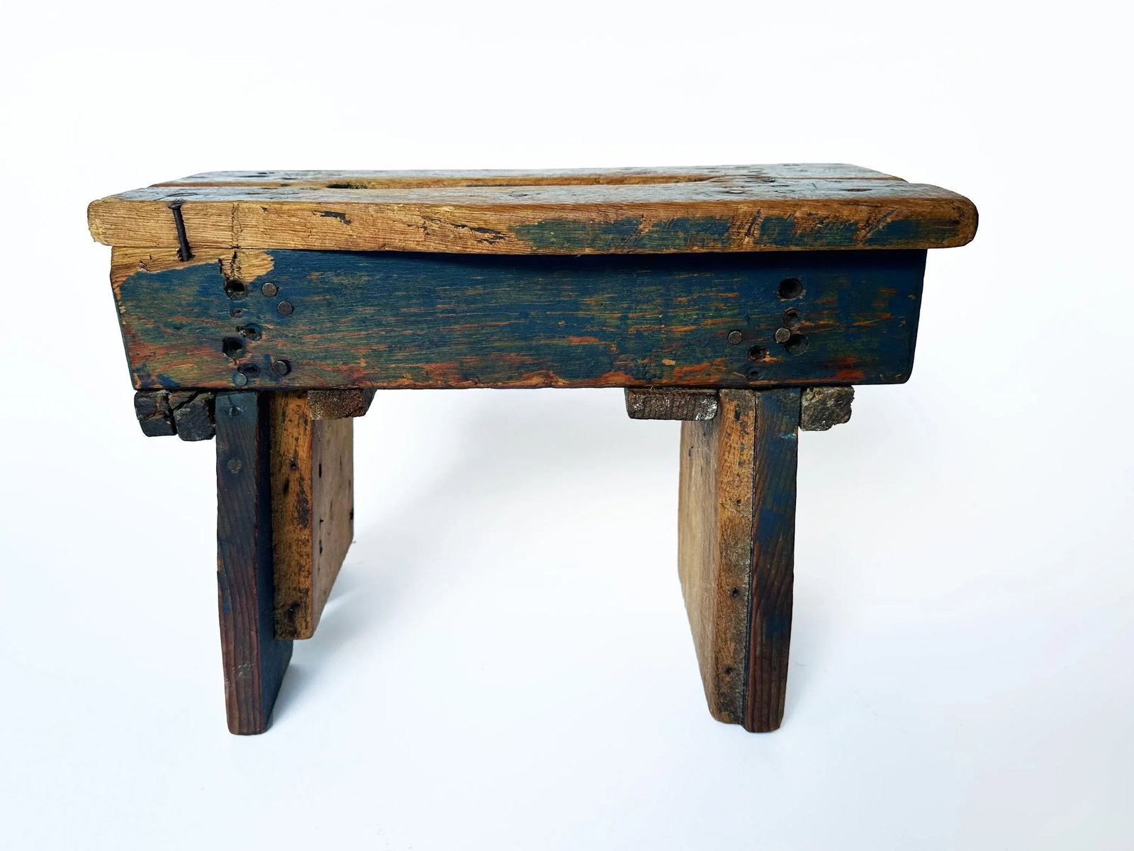 Antique Blue Primitive Milking Stool Early 20th Century - 4