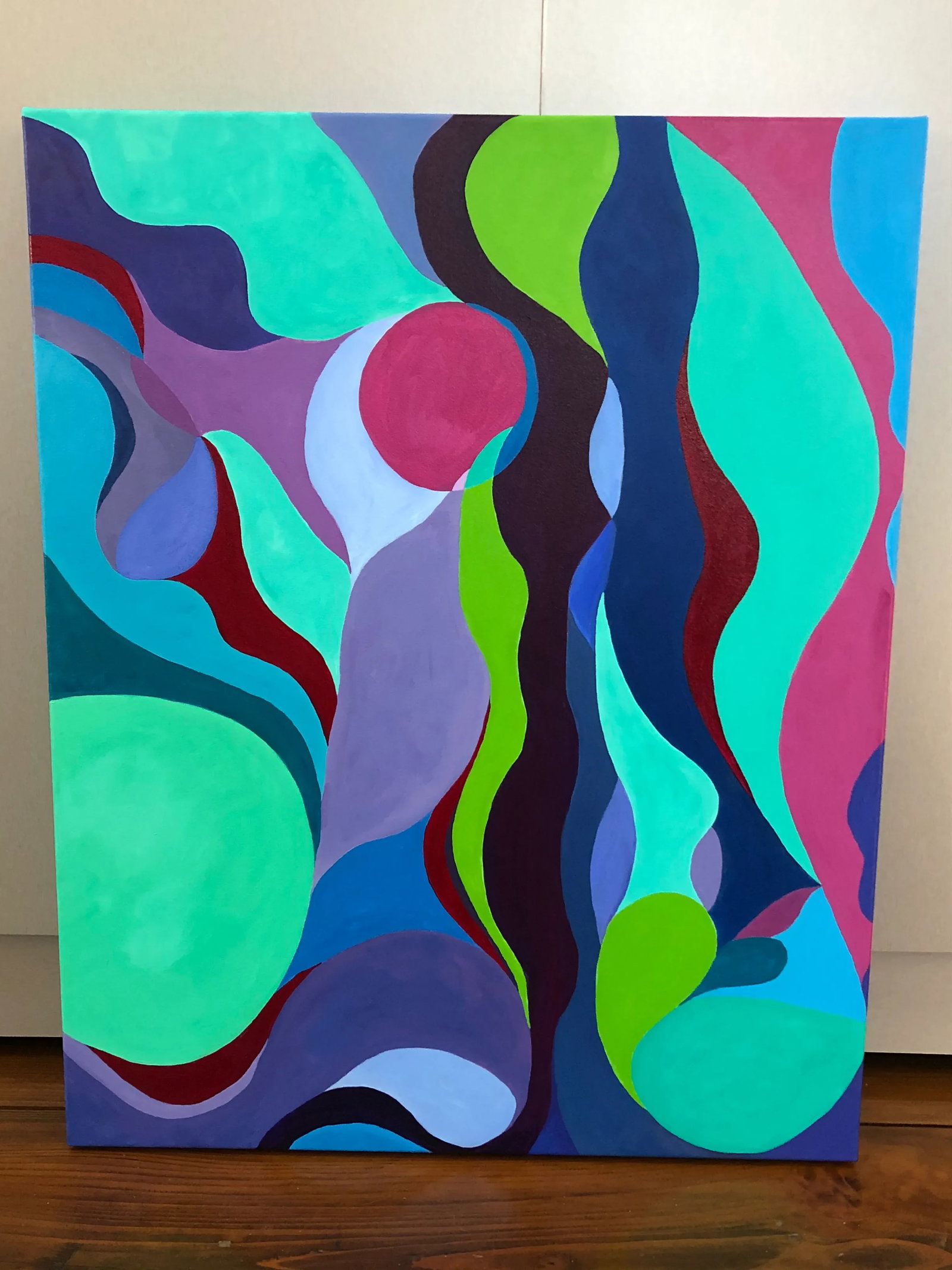 Abstract Original Painting in Fuchsia and Turquoise - 3