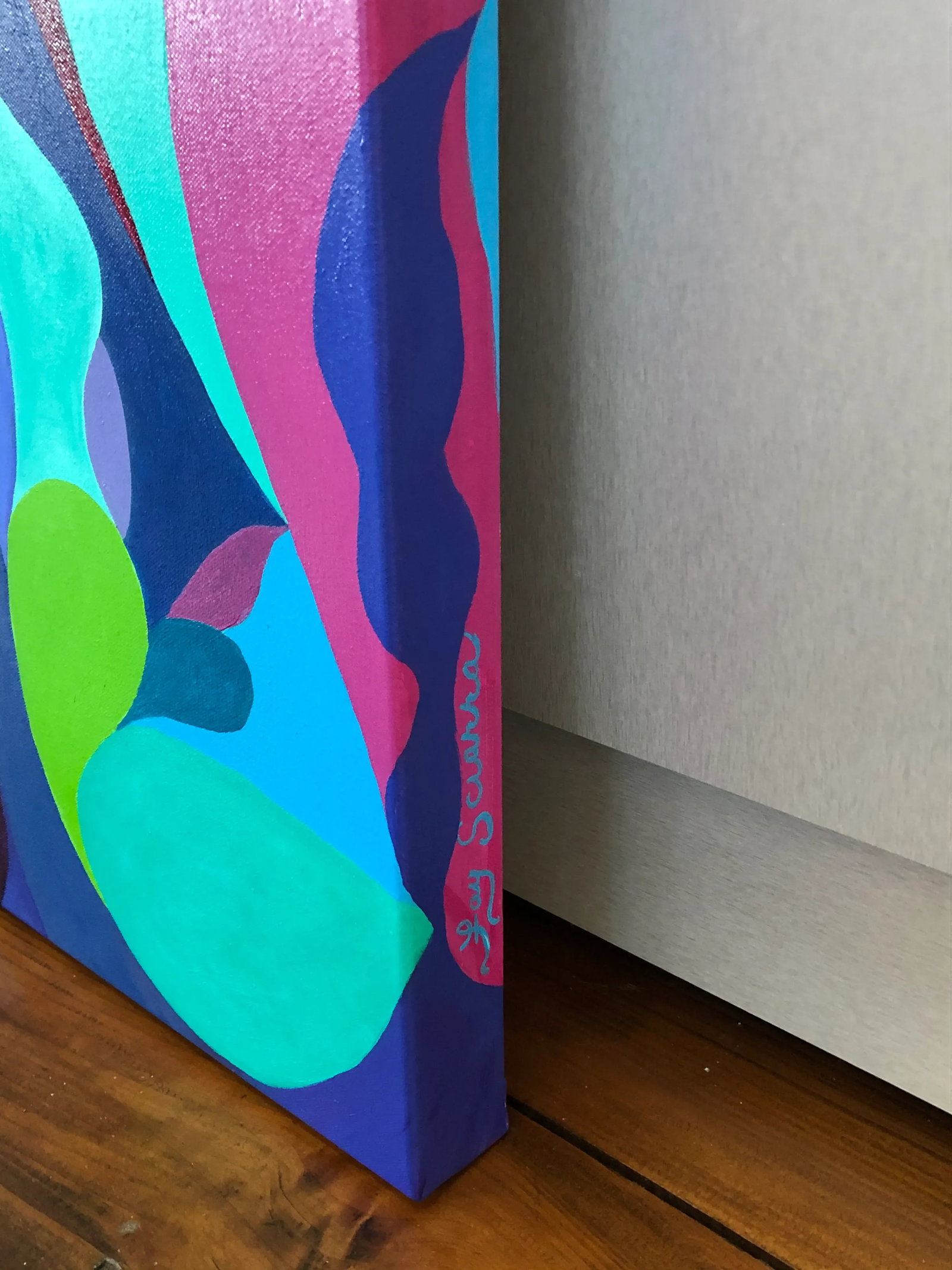 Abstract Original Painting in Fuchsia and Turquoise - 6