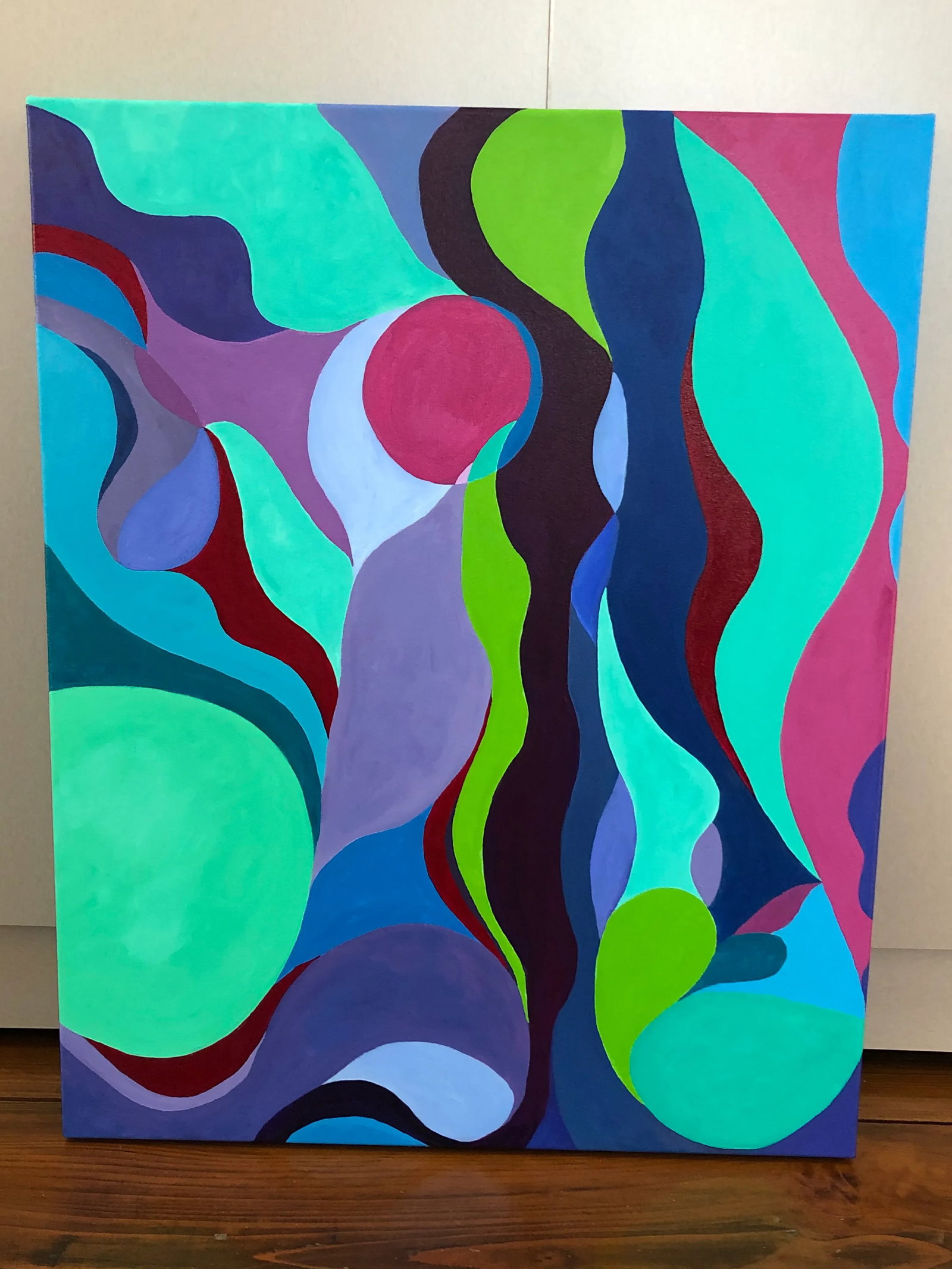 Abstract Original Painting in Fuchsia and Turquoise - 7