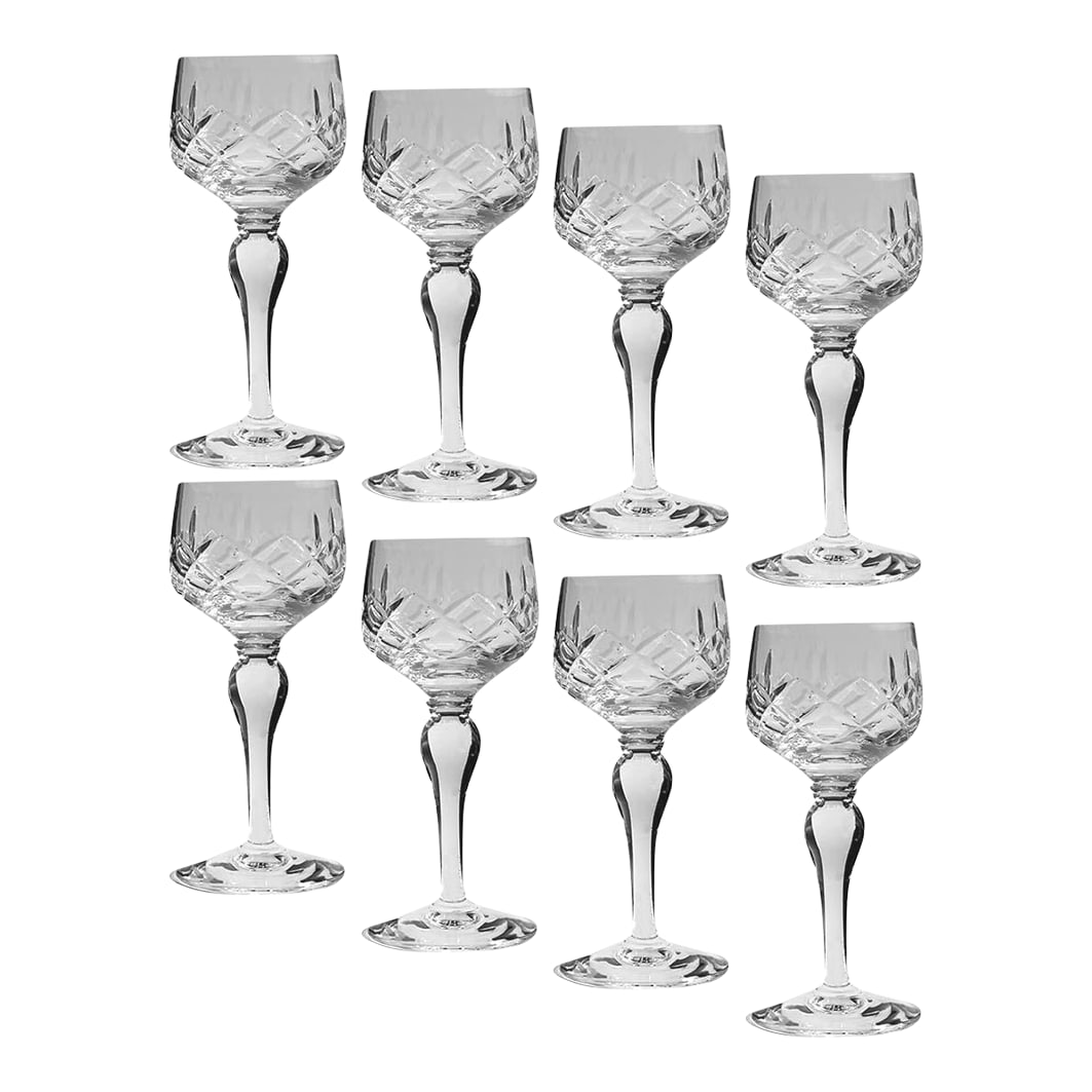 Stuart Glendevon Pattern Wine Hock Glasses Lead Crystal Hand Blown - Set of 8: Rare vintage set of 8 signed Stuart Glendevon lead crystal wine hock glasses, hand blown, discontinued, excellent condition. Stuart Crystal is notable for supplying glass to shipping liners, including